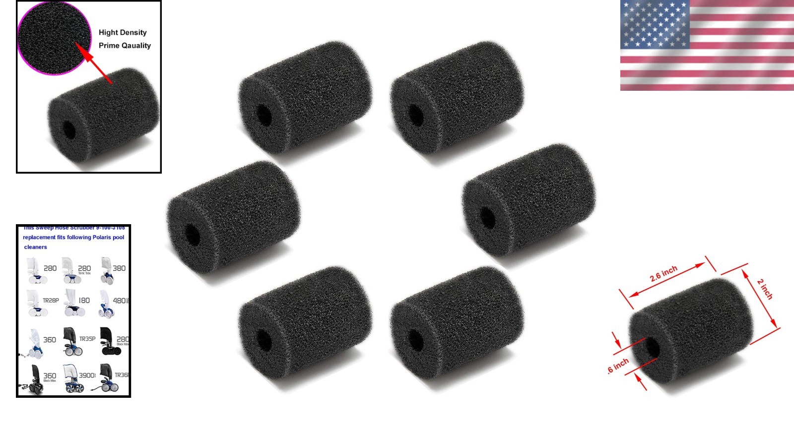 6-Pack High Density Polaris Pool Cleaner Sweep Hose Scrubbers – OEM Quality