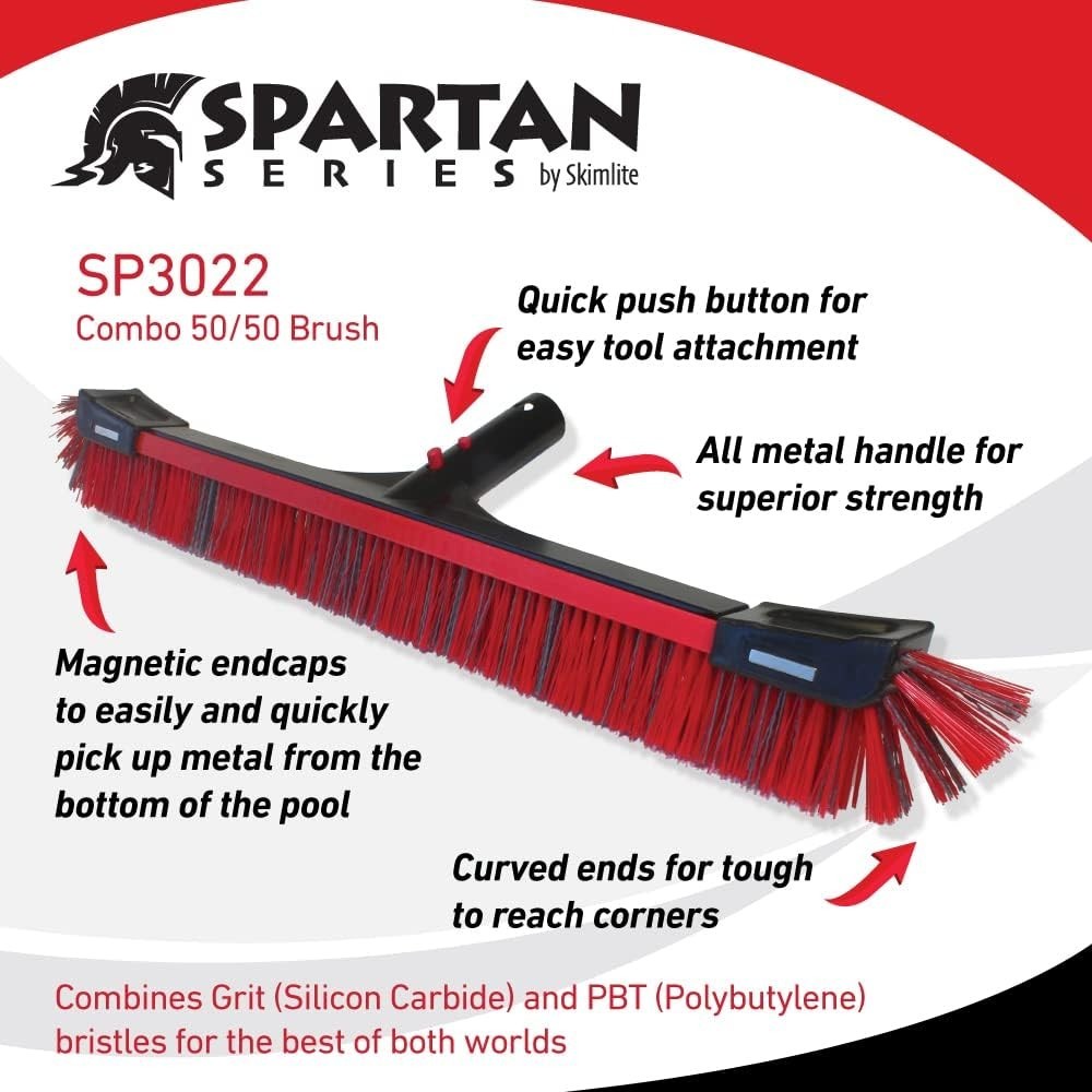 Spartan 22&Prime; Heavy Duty Pool Brush Combo Nylon PBT Bristles Wall Floors