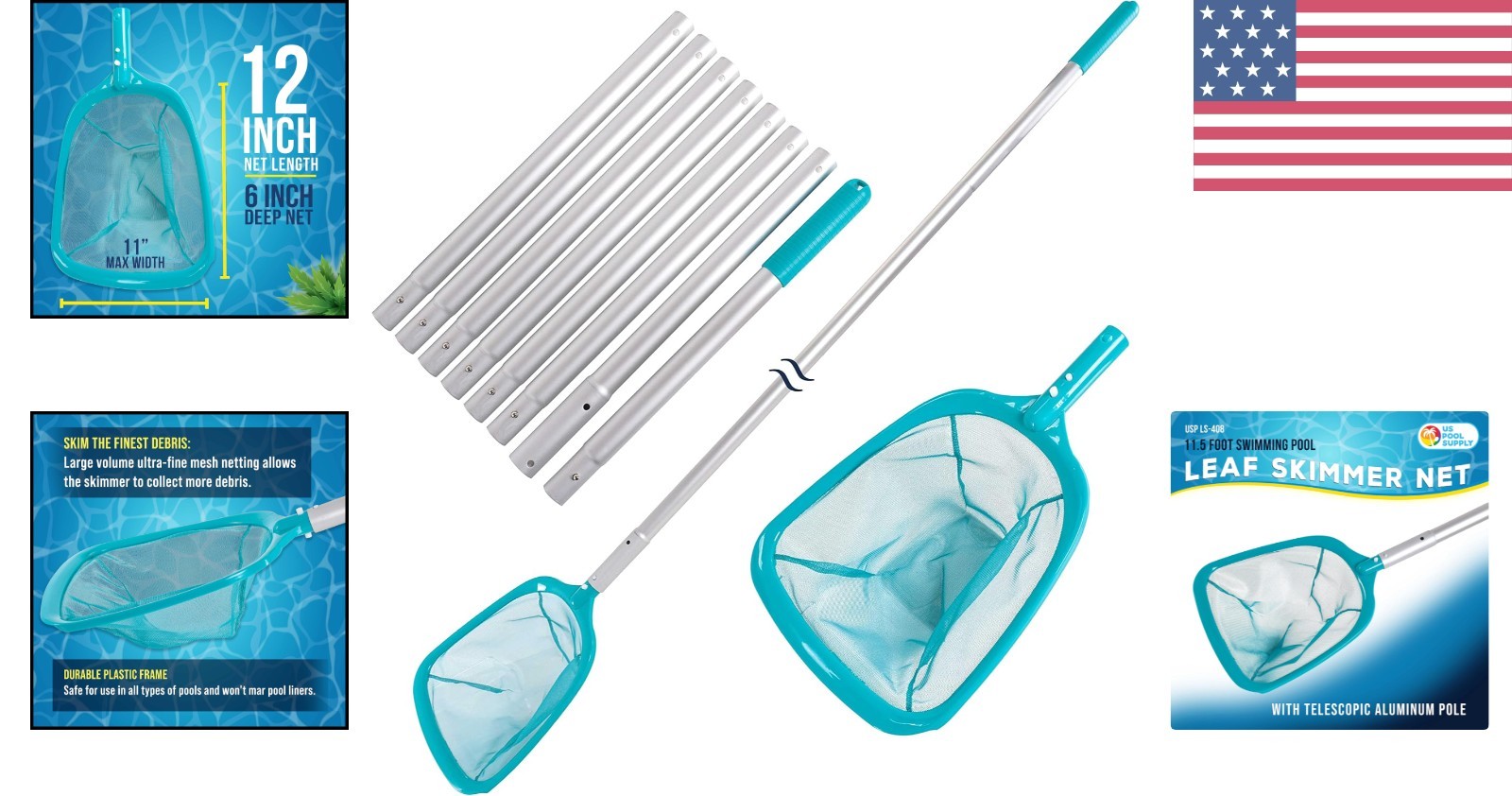 11.5&prime; Telescopic Pool Leaf Skimmer – Ultra Fine Mesh, Adjustable Length