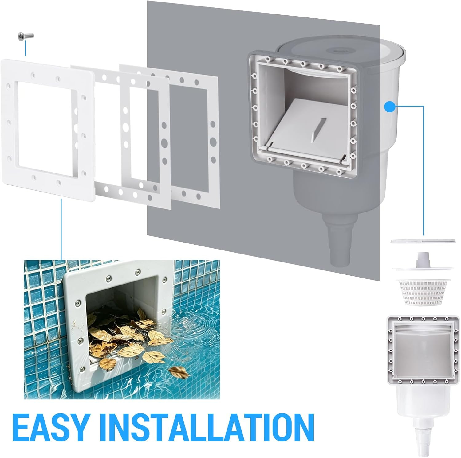 Universal above Ground Pool Skimmer Kit, Heavy Duty through Wall Pool Skimmers,