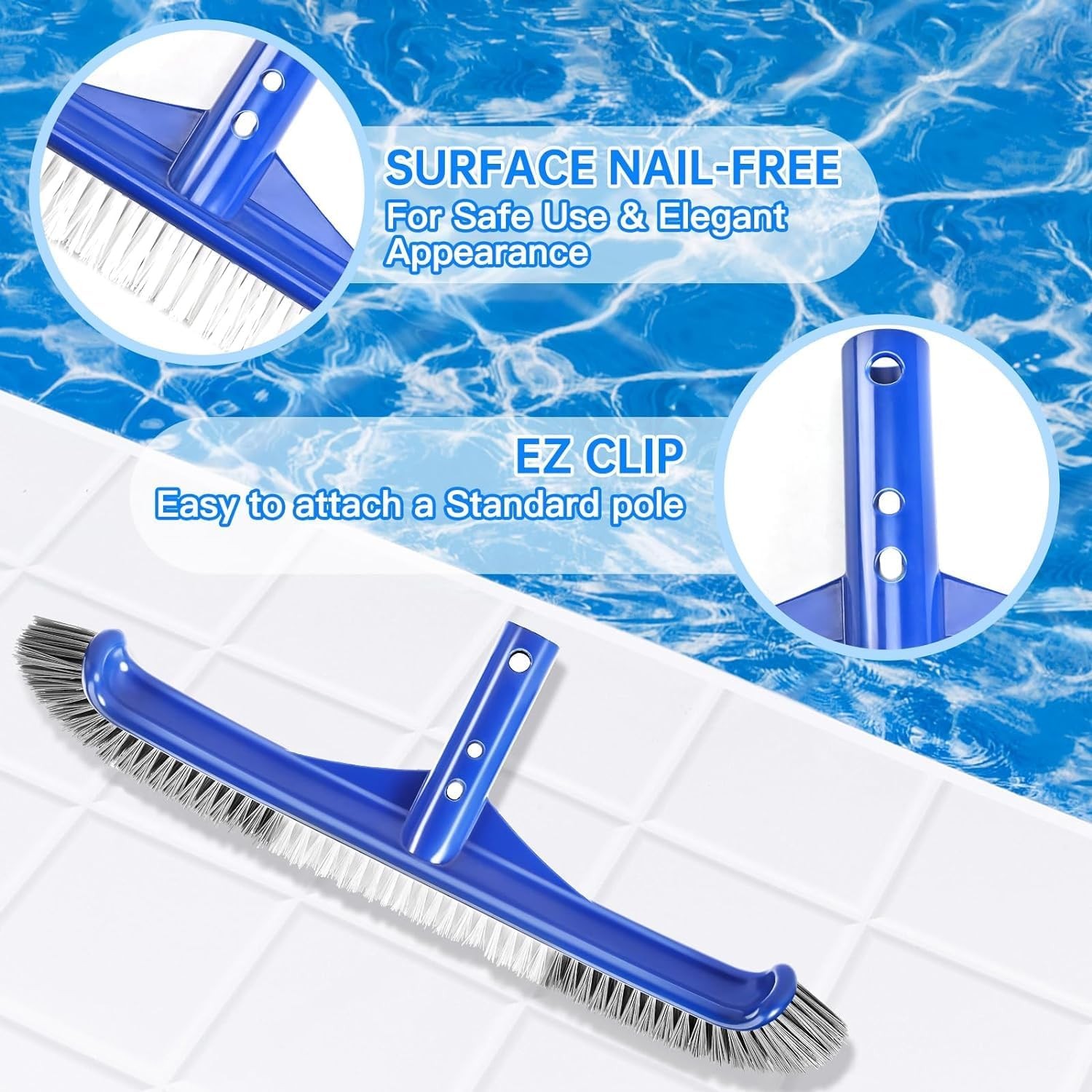 Pool Brush Head 17 In Curved Scrub Brushes for Cleaning Pool Walls EZ Clip
