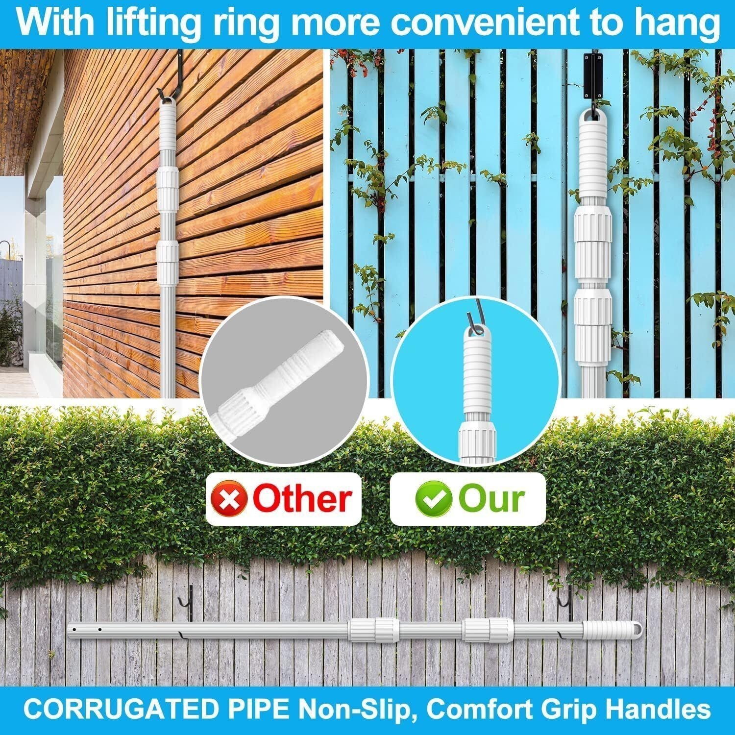 15 Foot Swimming Pool Pole Telescopic Fits Pool Net Skimmer Rake Vac Head Brush