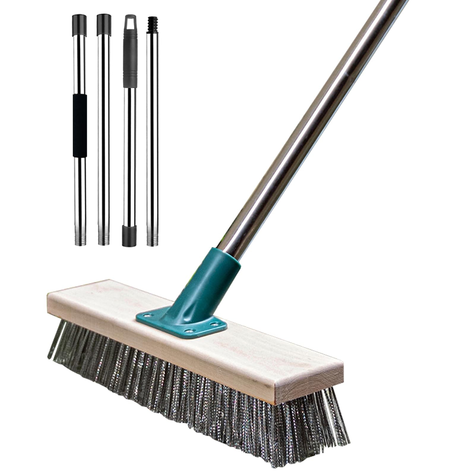 Stainless Steel Wire Brush with Long Handle Deck Broom Brush Floor Scrubber B…