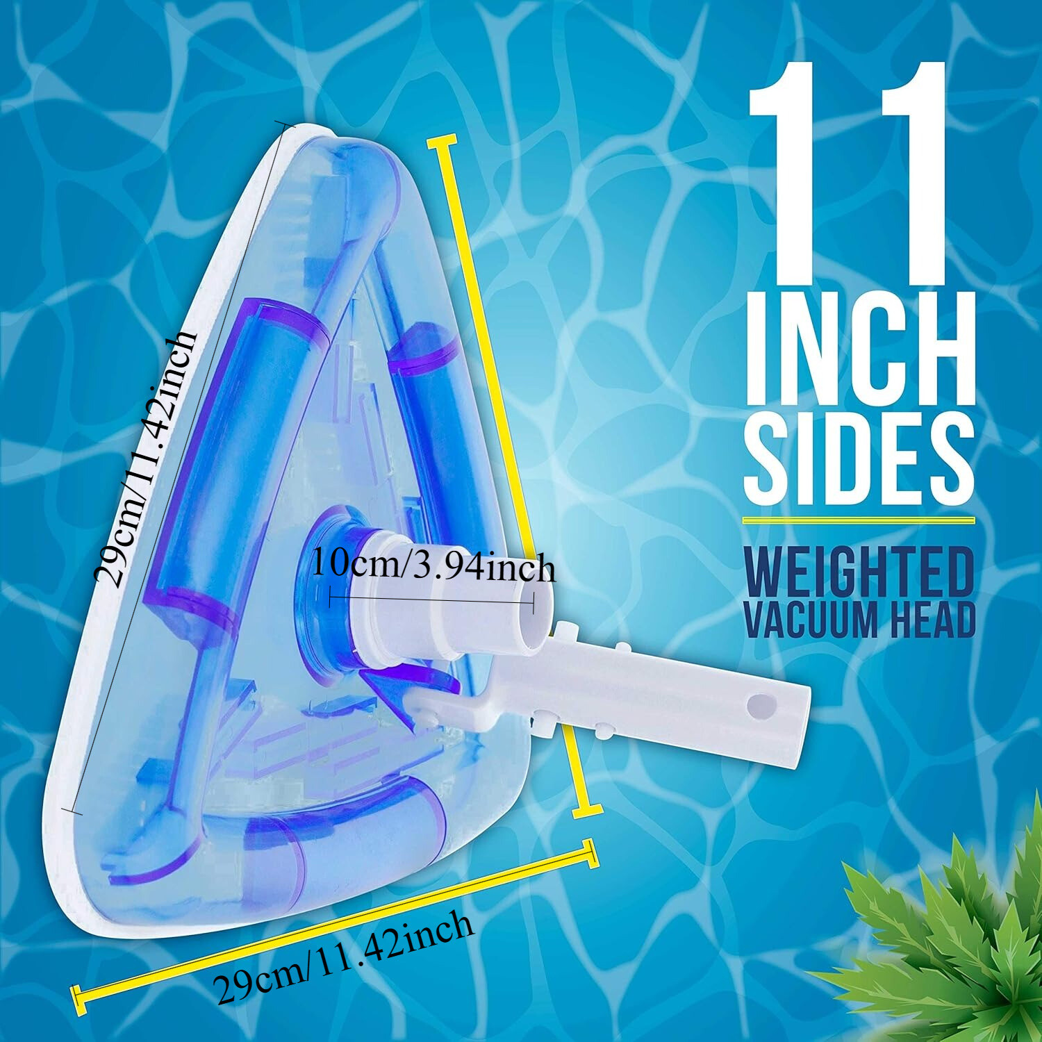 11.4&Prime; Weighted Transparent Triangular Pool Vacuum Head w/ Swivel Hose Connection