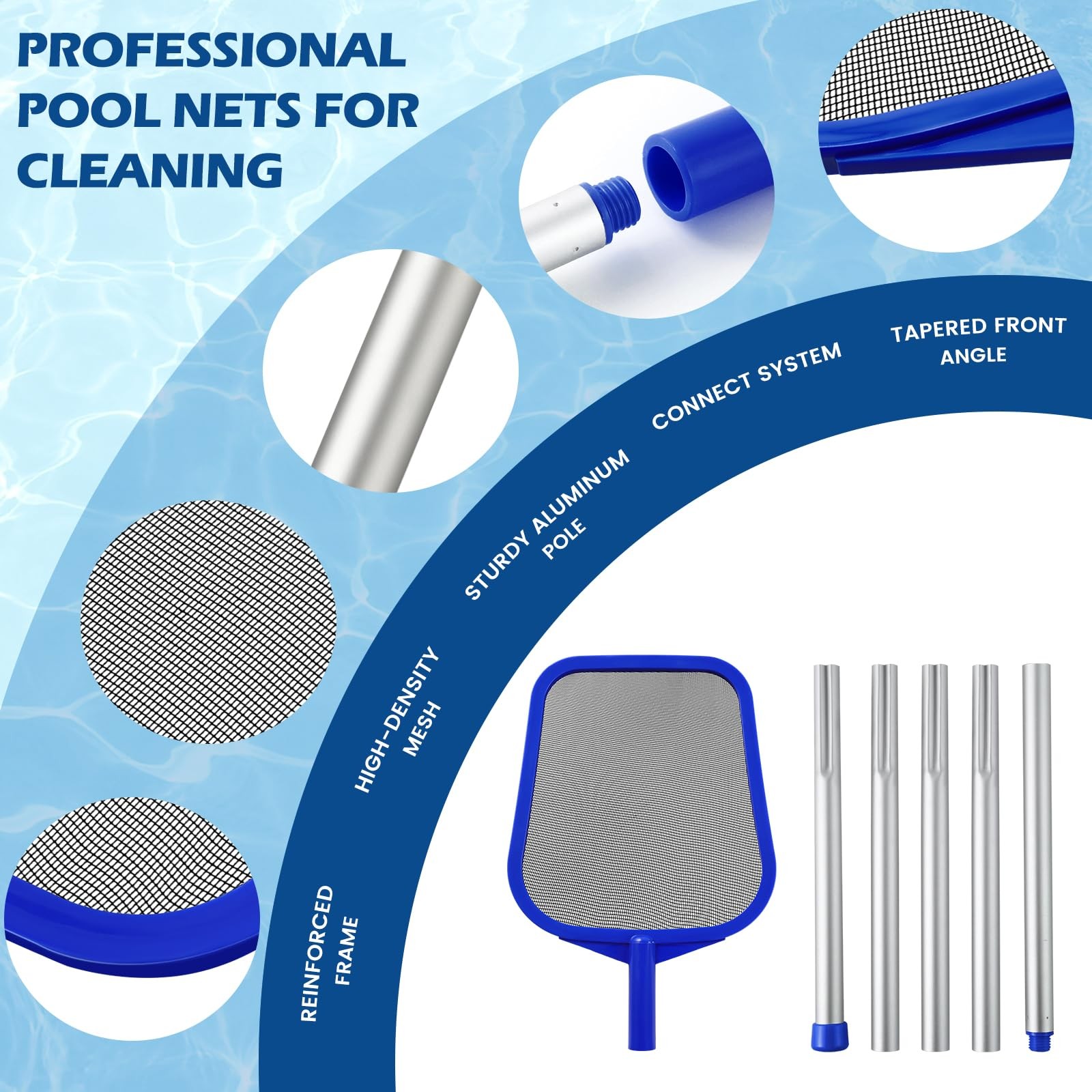 Adjustable Pool Skimmer Net with Telescopic Pole & Ultra Fine Mesh Rake