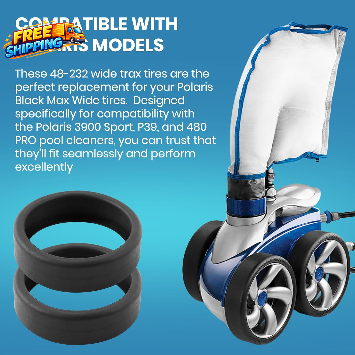 (3-Pack) Pool Cleaner Tires, 48-232 Replacement Compatible with Zodiac Polaris