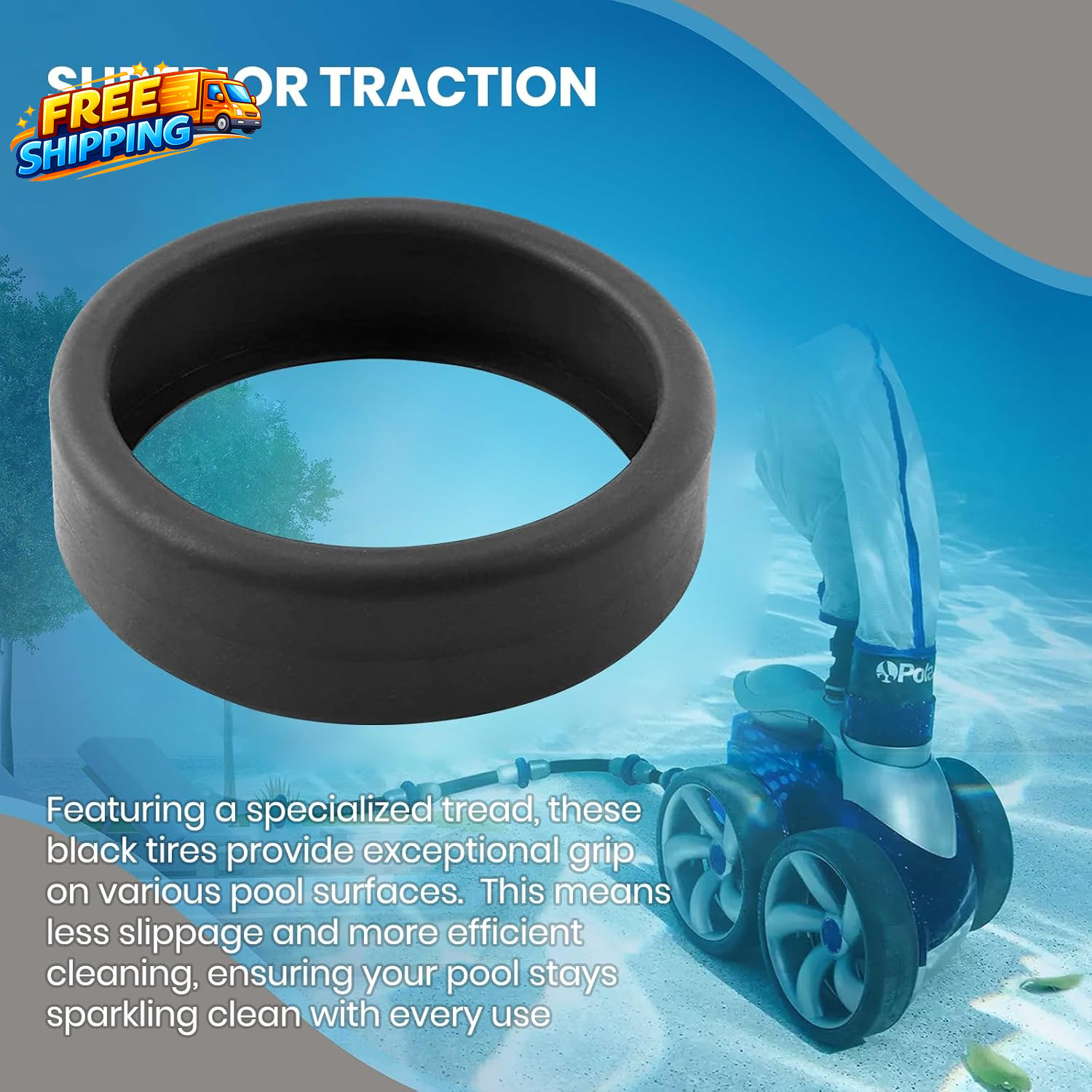 (3-Pack) Pool Cleaner Tires, 48-232 Replacement Compatible with Zodiac Polaris