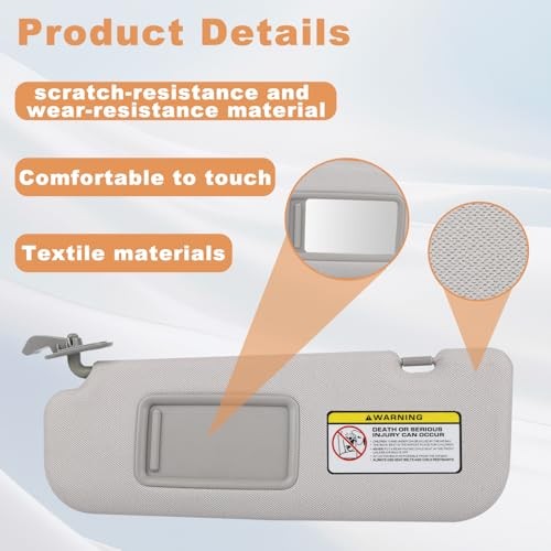 Pair Sun Visor Compatible with 2011-2016 Hyundai Elantra (Gray) Left + Right