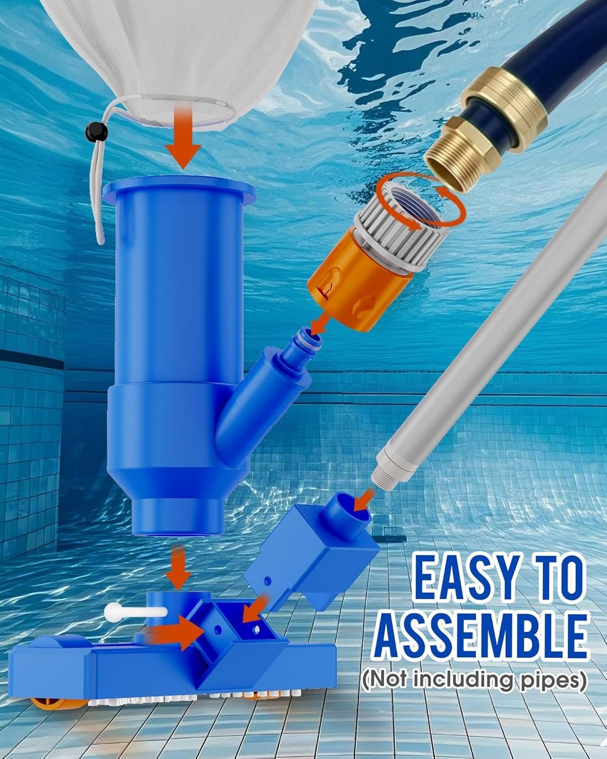 Sky Blue Handheld Pool Vacuum with Telescopic Pole & Scrub Brushes for Above …