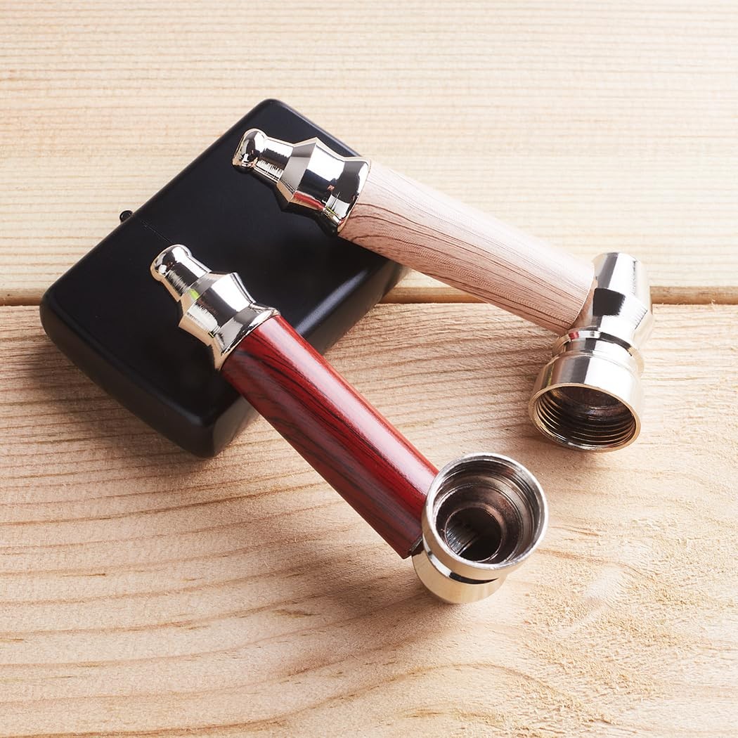 2pc Short Realistic Wood Grain Tobacco Pipe With Cleaner Tamper Two color