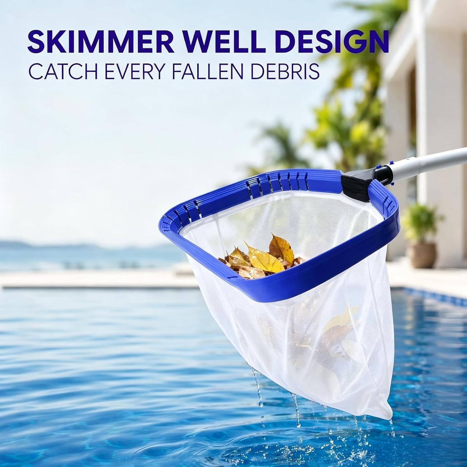 Heavy Duty Deep Bag Pool Skimmer Net Professional Leaf Rake w Fine Nylon Mesh