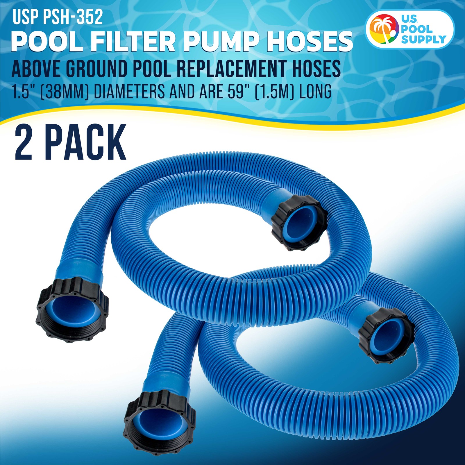 U.S. Pool Supply Above Ground Pool Hose 1.5&Prime; Diameter x 59&Prime;, Blue, 2 Pack