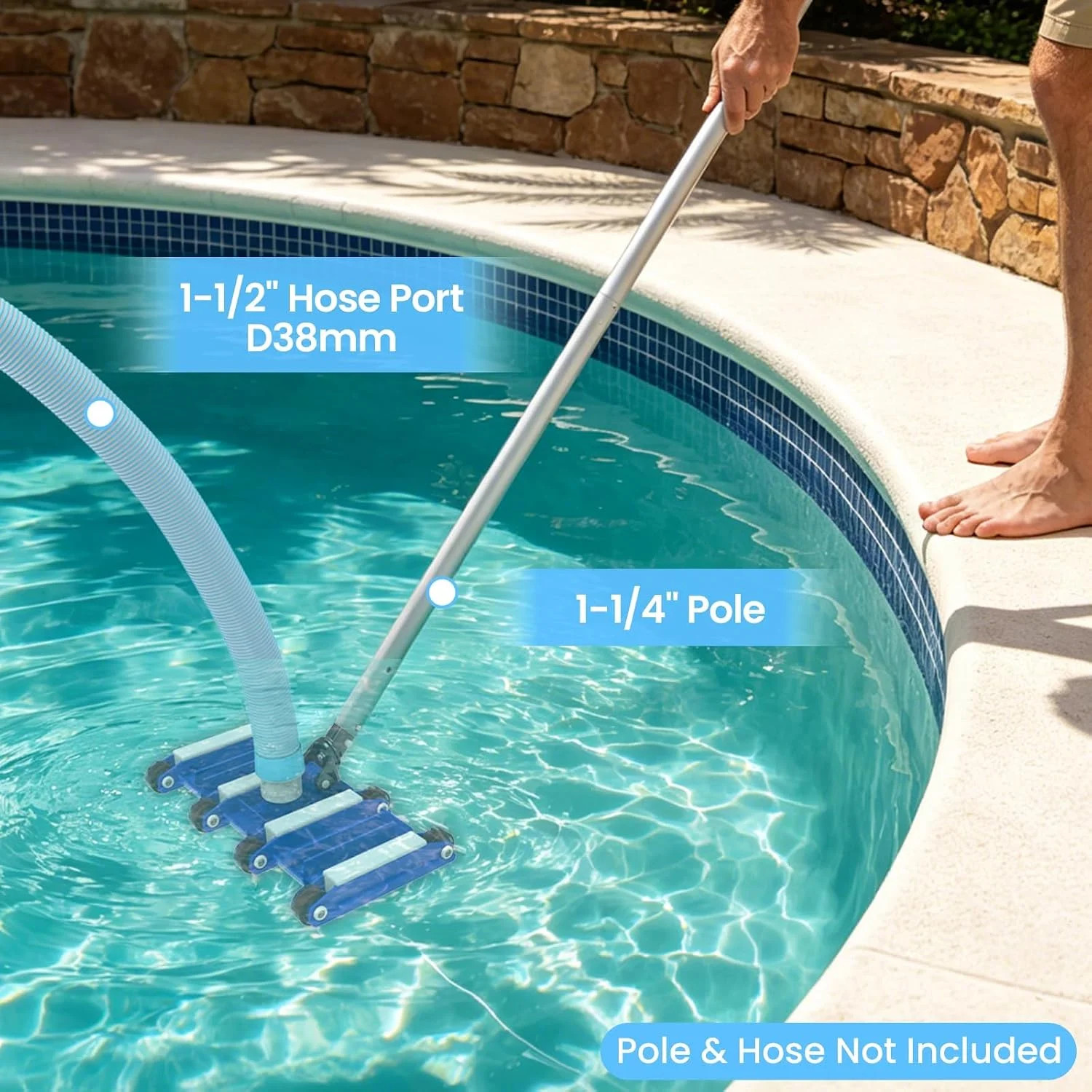 Poolvio 14&Prime; Weighted Pool Vacuum Head with Wheels, Flexible Manual Pool Cleaner