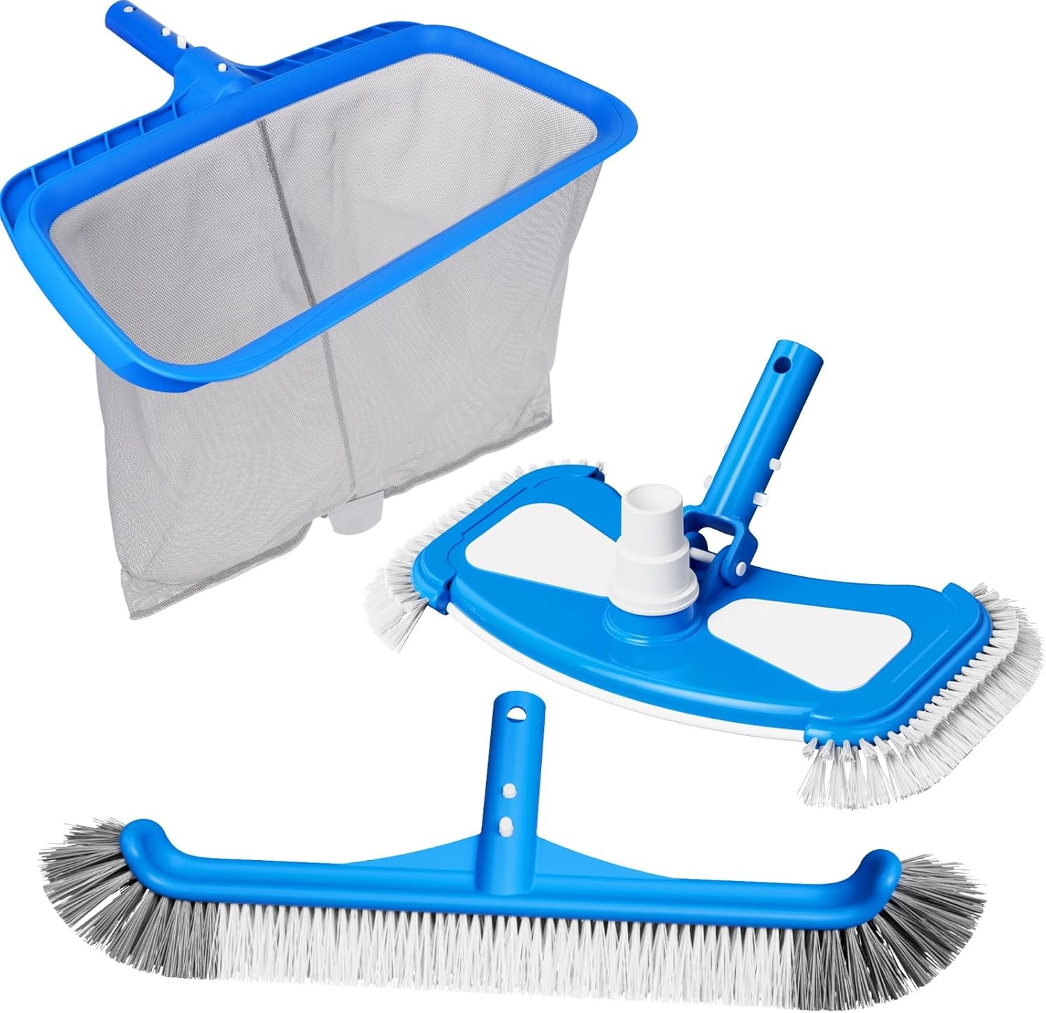 3-in-1 Pool Cleaning Kit Full Set 18in Rounded End Pool Brush & Ergonomic Pool