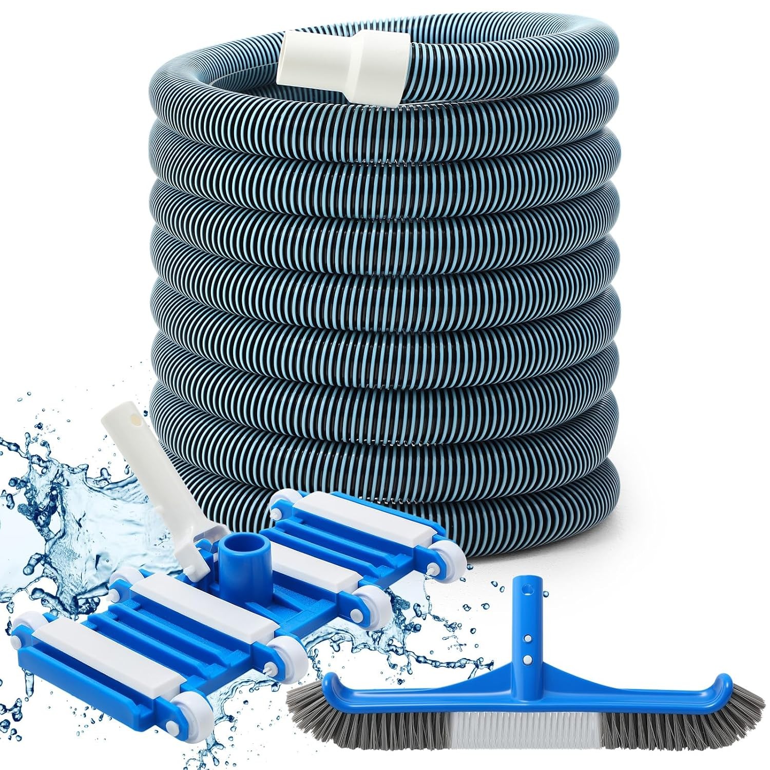 Pool Vacuum Head Kit 1-1/2&Prime; x 30ft Hoses Wheel Style Swimming Pool Vacuum Kit