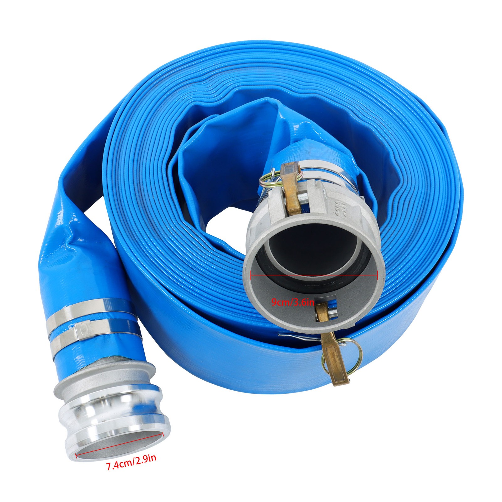 3&Prime; x 50FT PVC Blue Irrigation Discharge Hose W/Aluminum Connectors for Pools