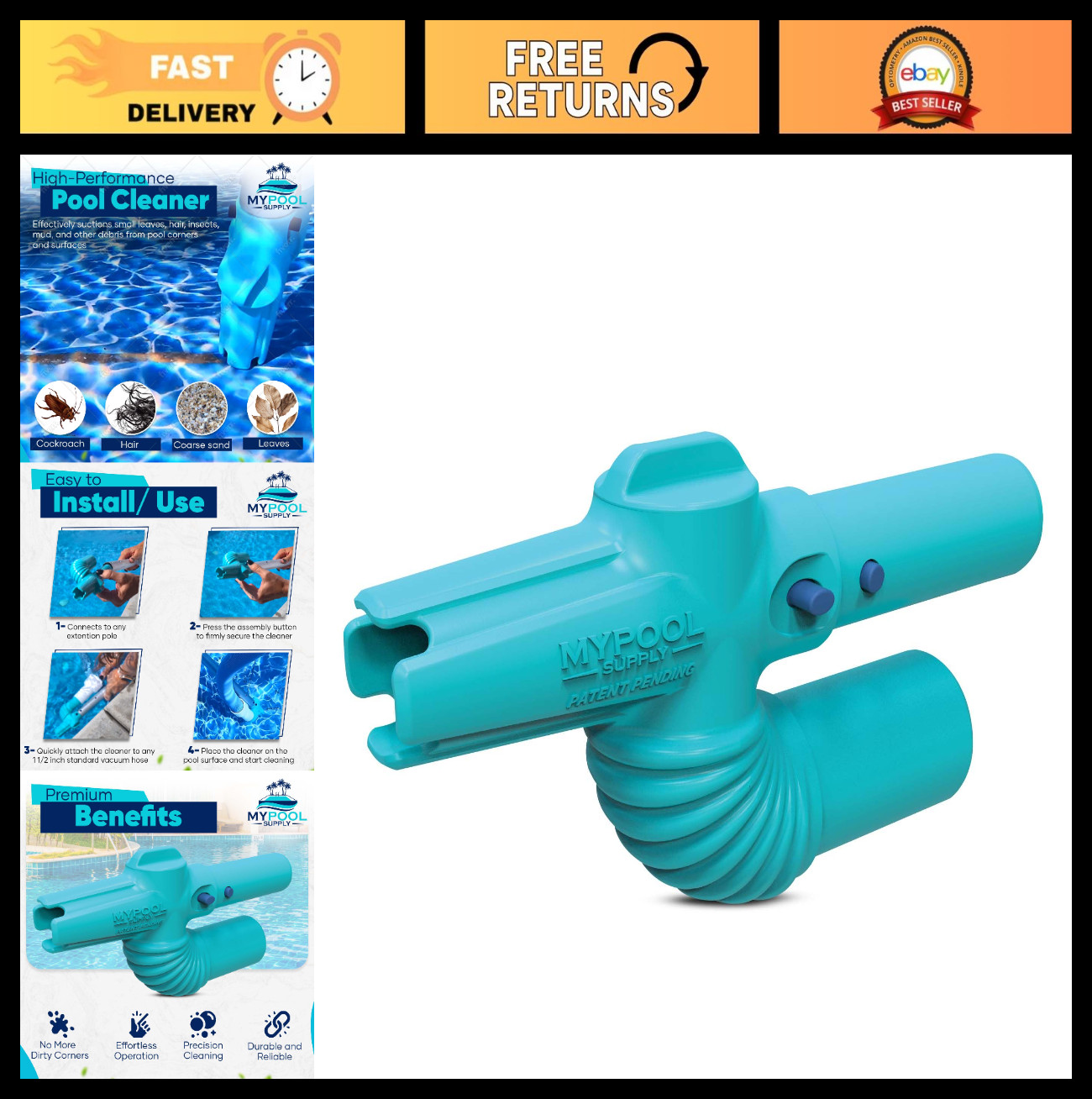 Pool Corner Cleaner Vacuum Attachment – Precision Tool for Hard-to-Reach Areas,