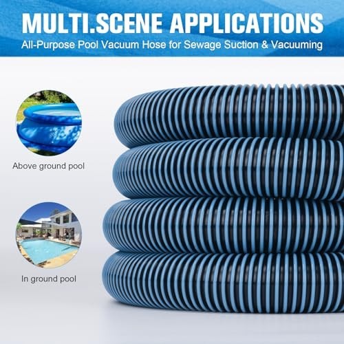 Flexible 18FT Pool Vacuum Hose 1.5&Prime; Diameter with Swivel Cuff – Heavy Duty Clean