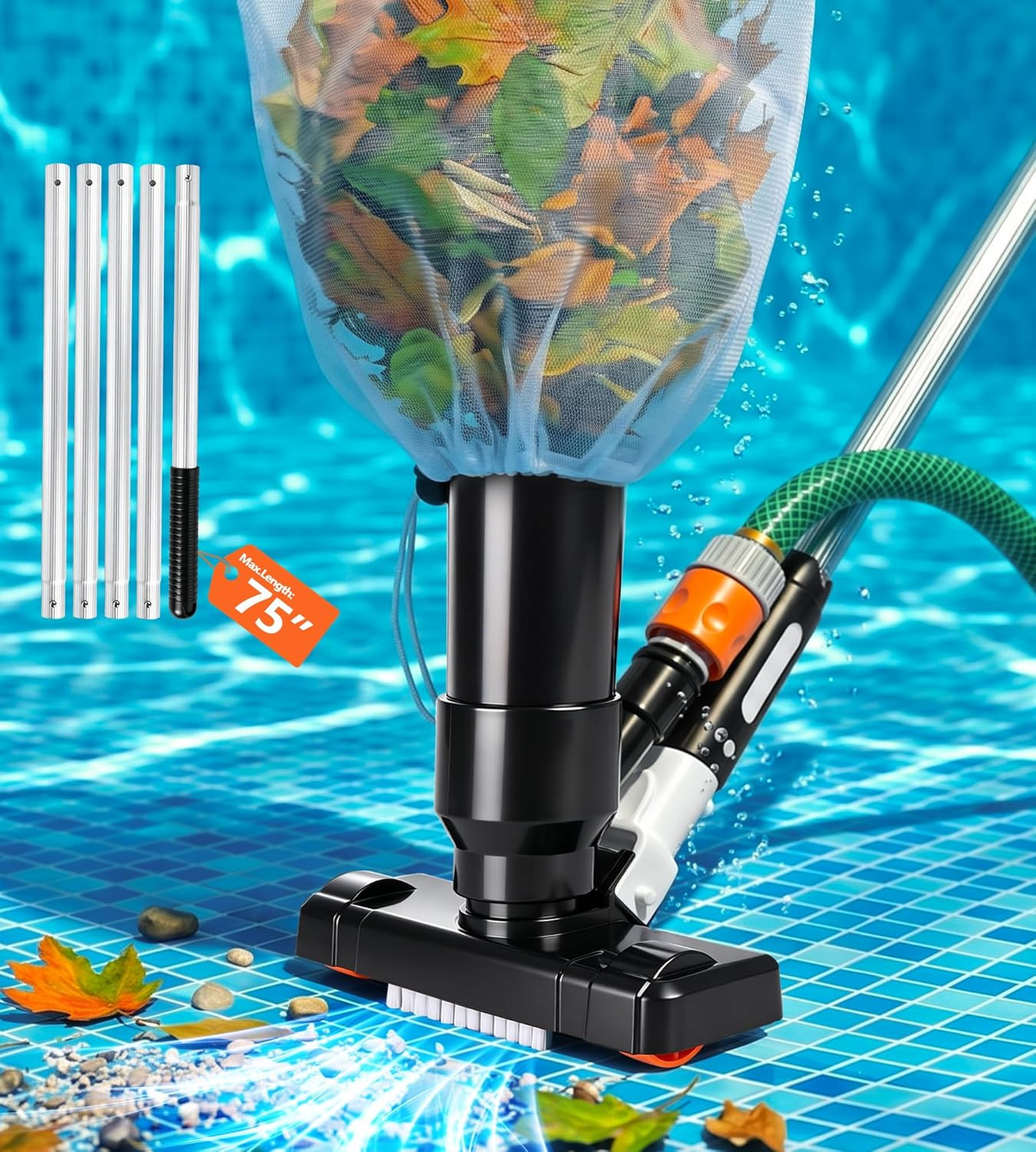 Handheld Pool Vacuum for above Ground Pool, Pool Floor Cleaner with Pole of 75&Prime;&