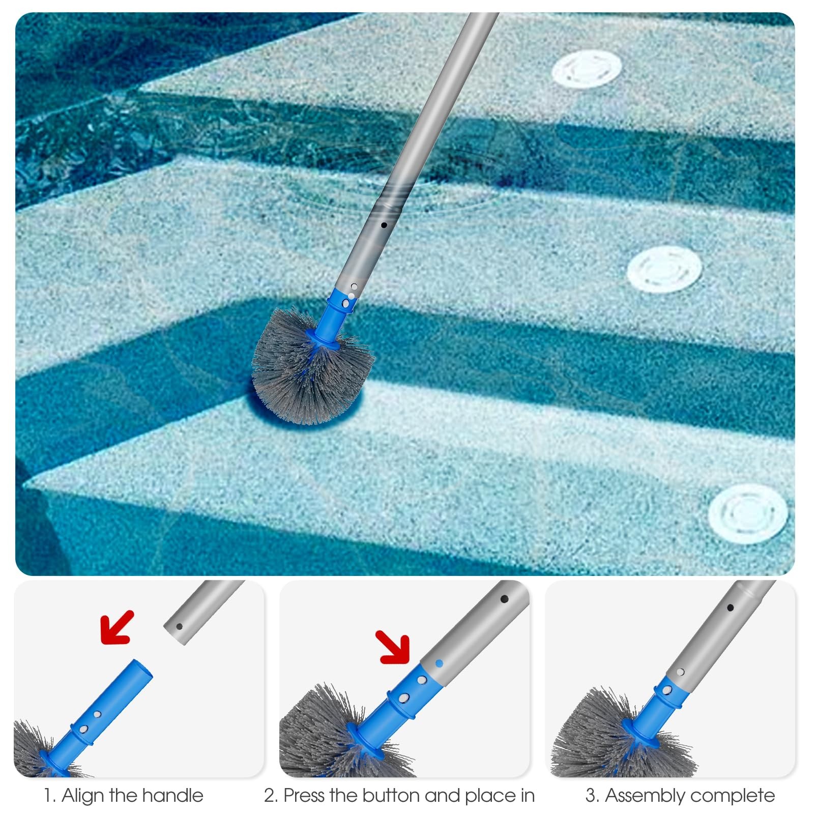 Small Pool Brush Head for Cleaning Narrow Corners Steps, Stiff Wavy Bristles rou