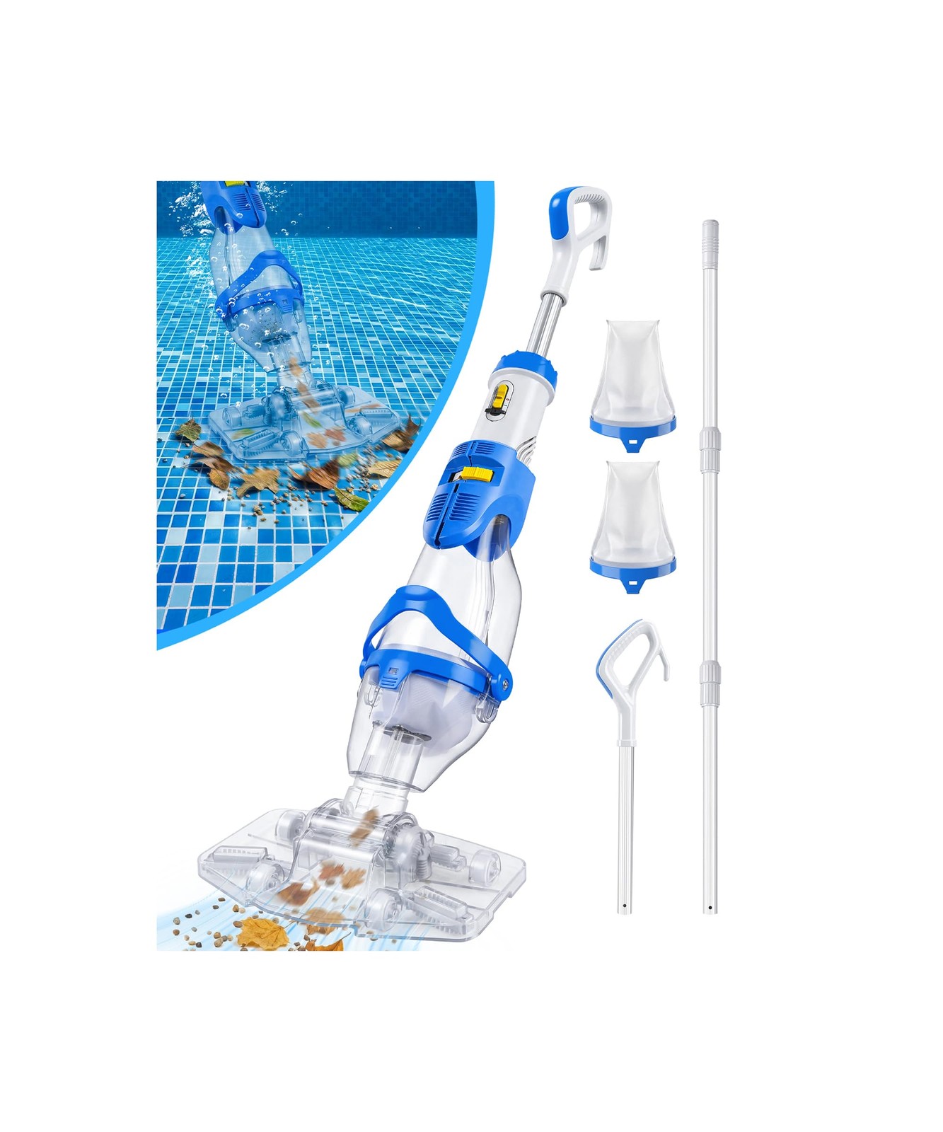 Cordless Pool Vacuum for Inground Pool, Flow Adjustable, Transparent Brush He…