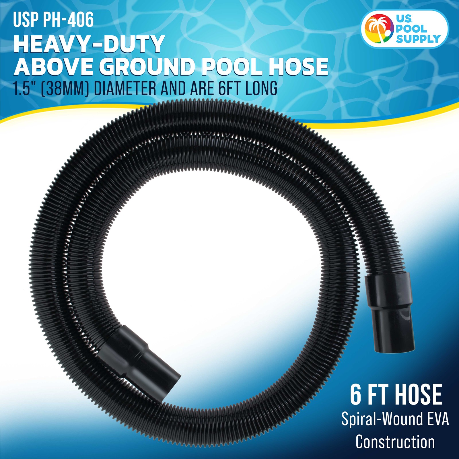 6 Foot Heavy-Duty Above Ground Pool Hose, 1.5&Prime; – Black Filter Connecting Hose
