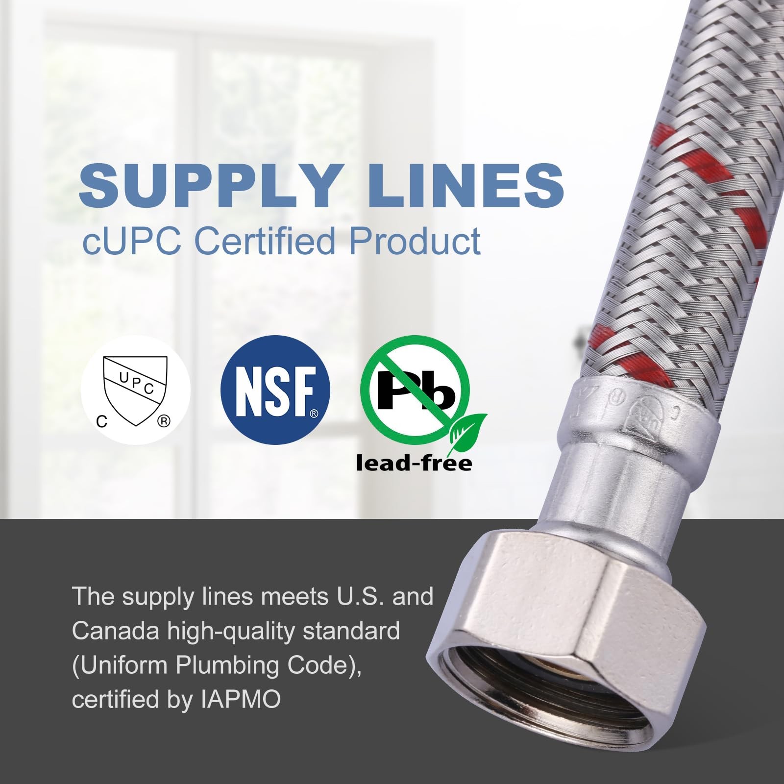72 Inch Length Faucet Hose 1/2” to 1/2”, ARCORA Braided 72 Inch, Silver