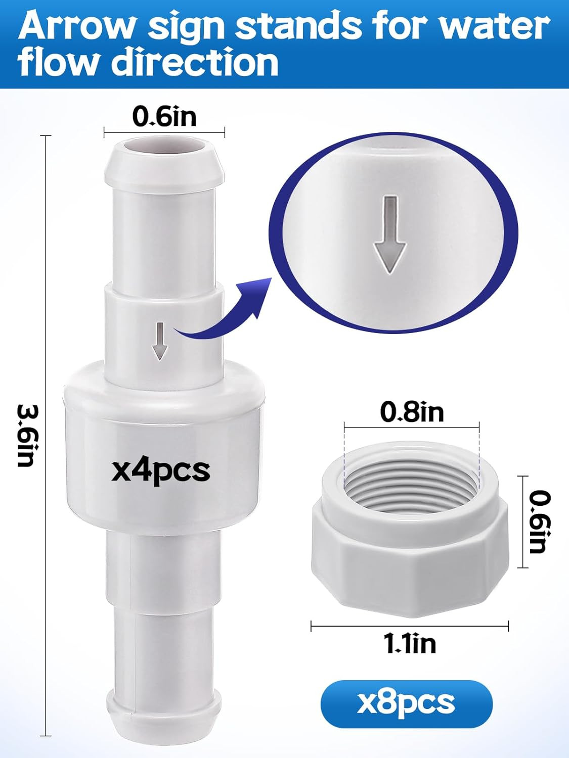 Pool Cleaner Hose Swivel Nut Kits D20 Ball Bearing Swivel & D15 Feed Hose Nut C