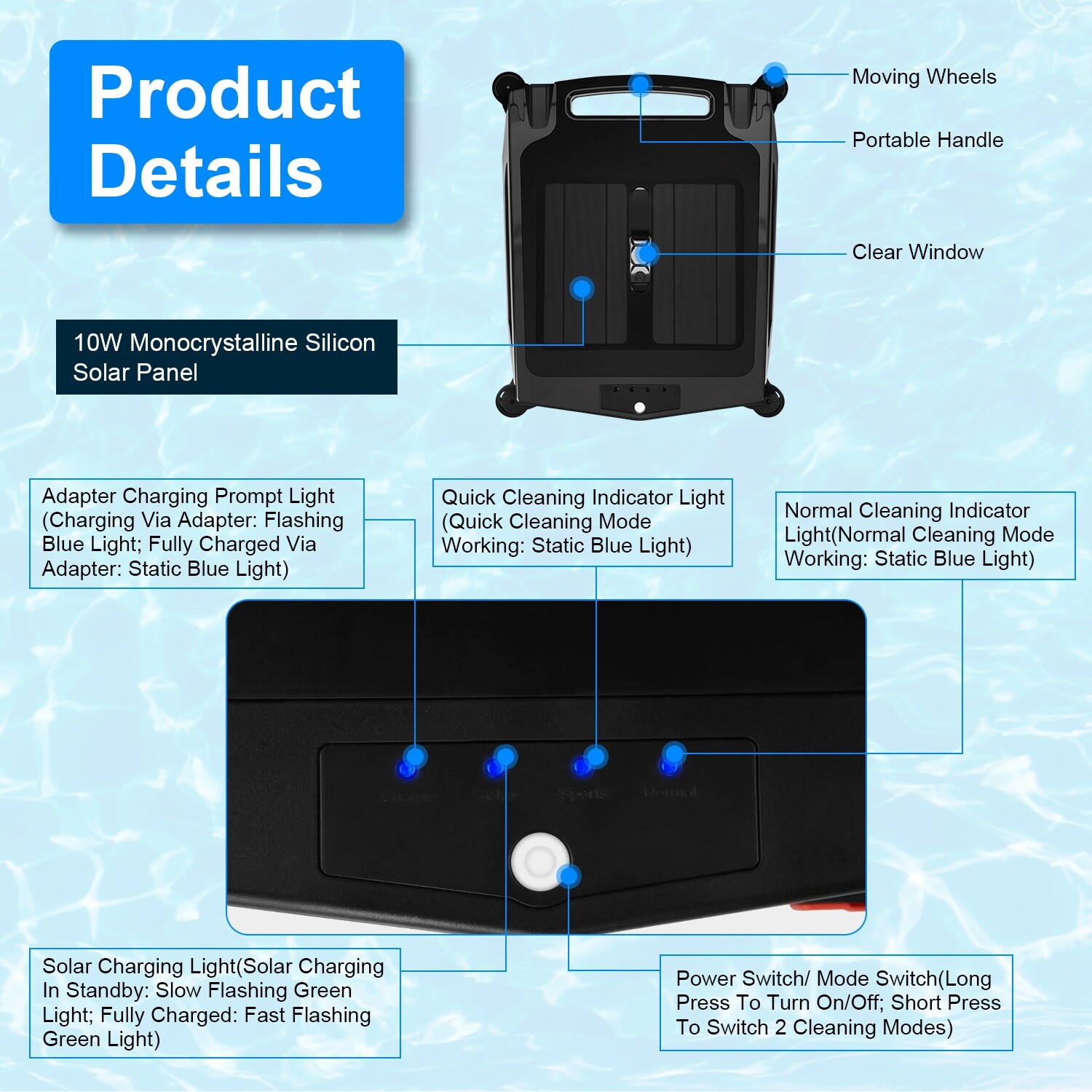 Solar Powered Robotic Pool Skimmer Automatic Swimming Pool Surface Cleaner IPX7