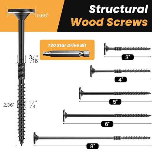 Lag Screws #14 x 4 InchPcs Heavy Duty Structural Wood Screws #14 x 4&Prime; 30 Black