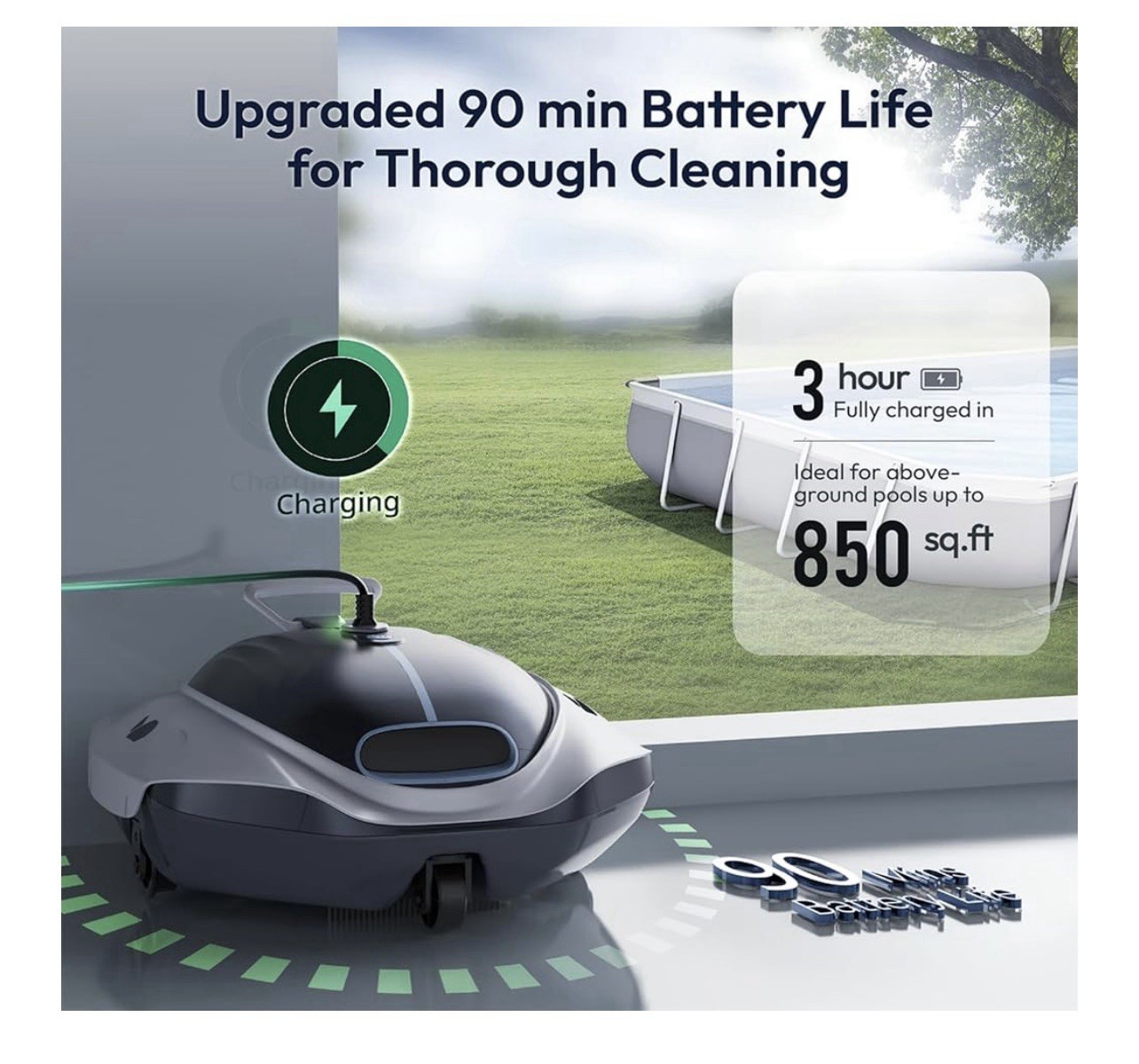 Color Grey Bublue Bubot 300P Robotic Pool Cleaner, Cordless Pool Vacuum with Ind