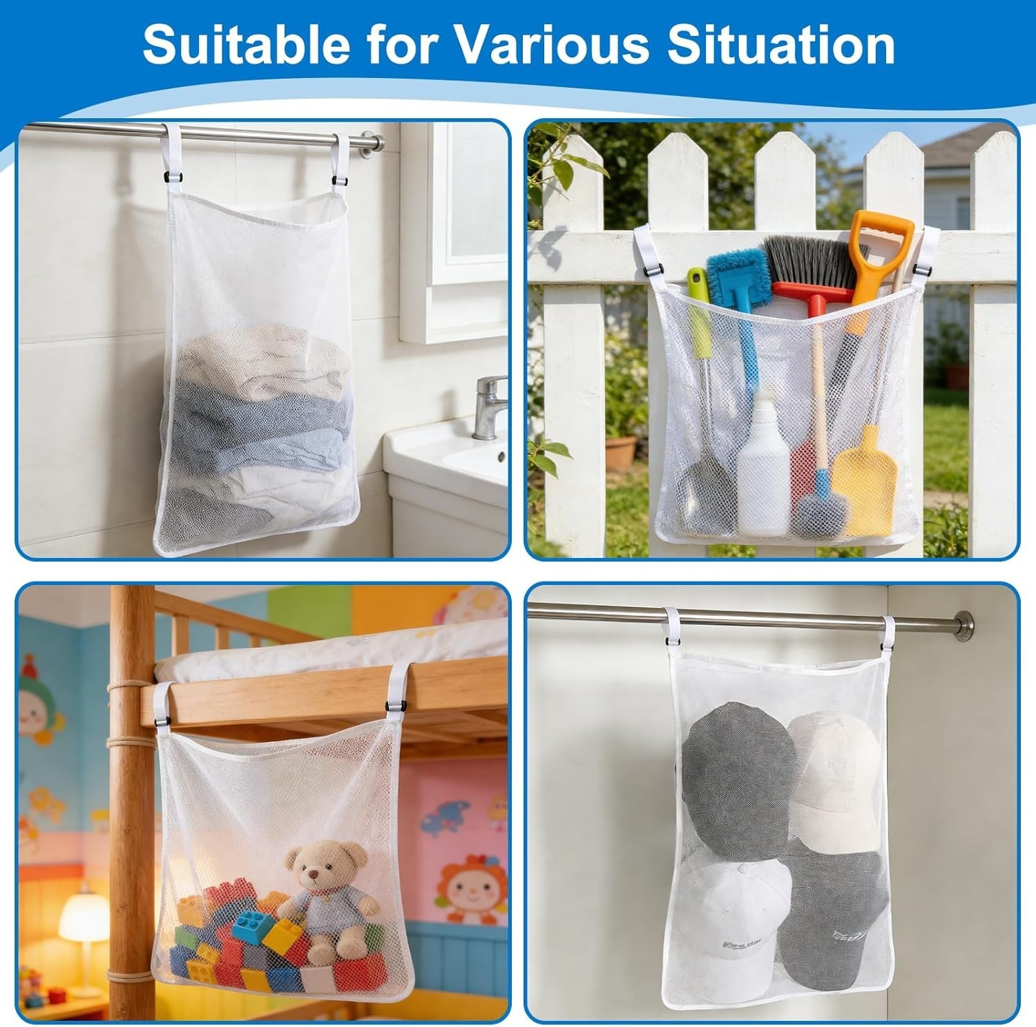 Mesh Storage Solutions for Poolside: 4-Pack Organizer & Adjustable Straps