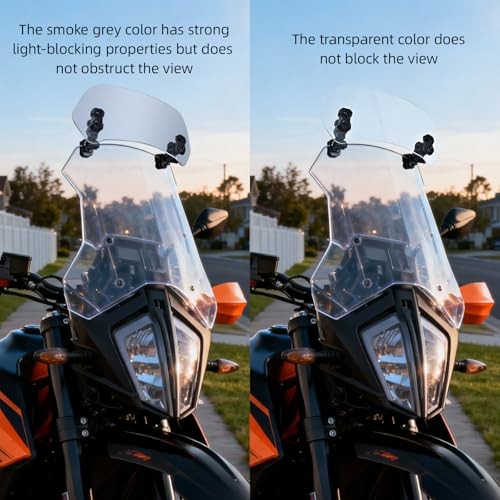 Motorcycle Windshield Extension, Upgraded Heightened Adjustable Smoke Grey