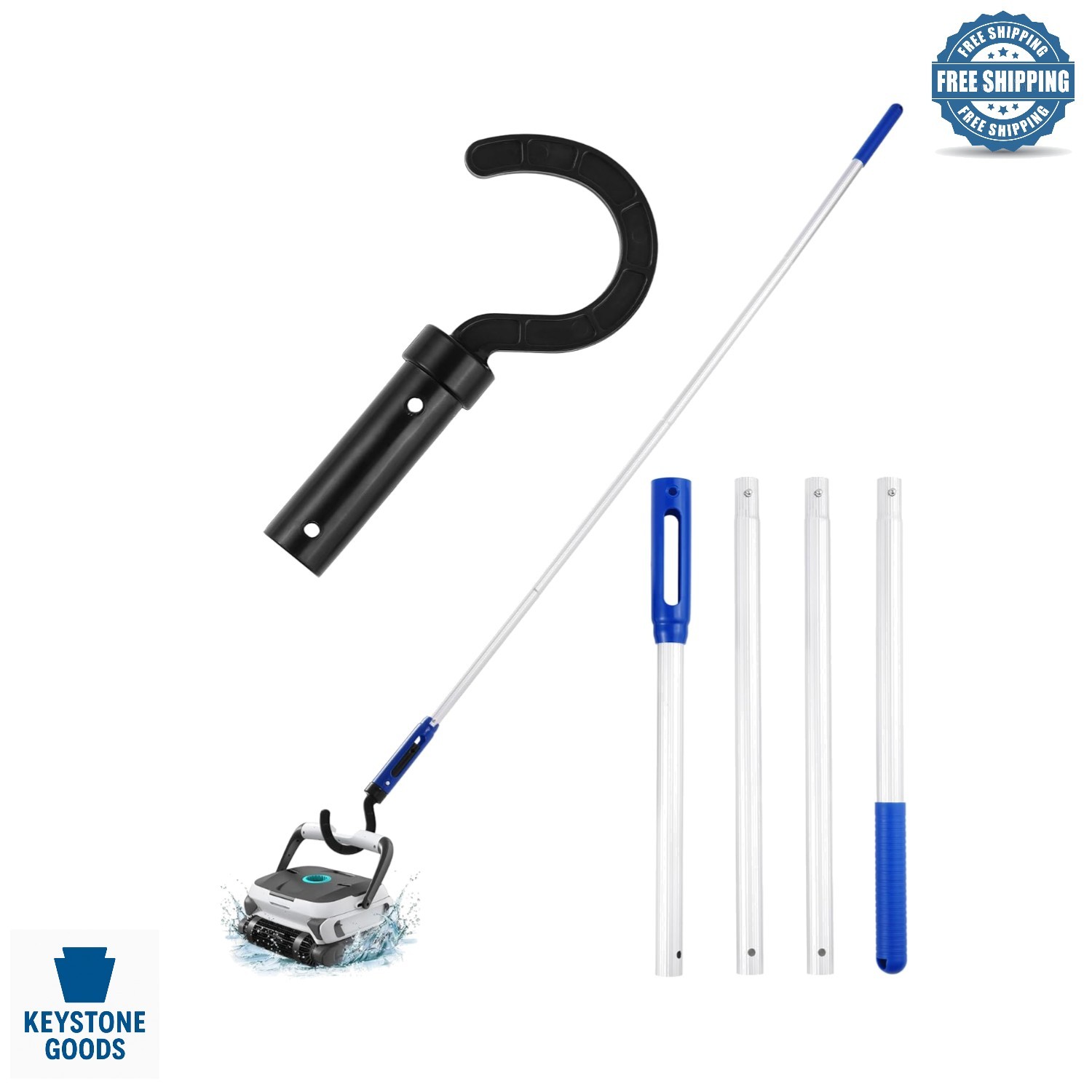 Adjustable Stainless Pool Robot Retrieval Hook & Pole – Heavy-Duty, Rust-Proo…