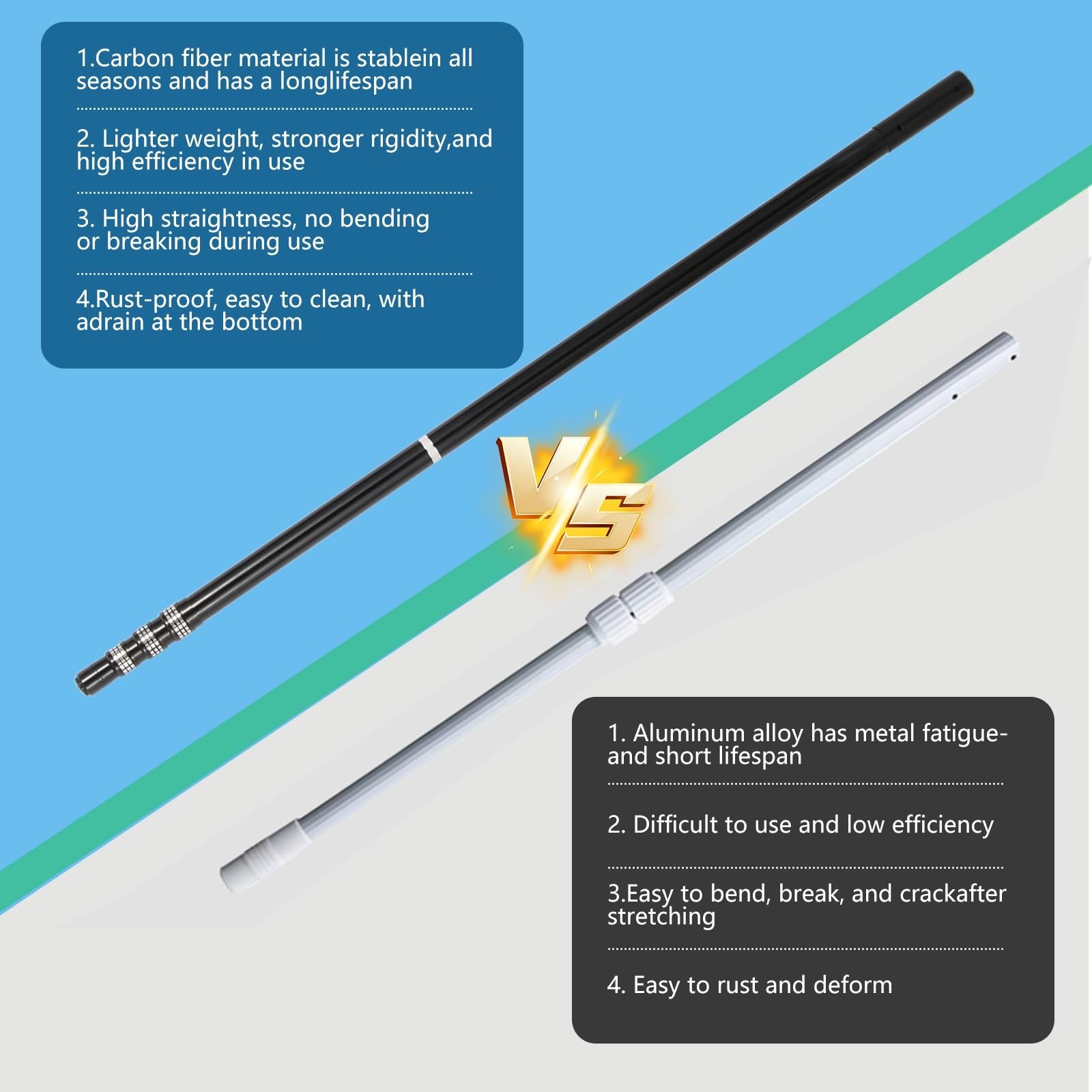 Telescopic 15ft Carbon Fiber Pool Cleaning Pole – Lightweight, Adjustable, Easy