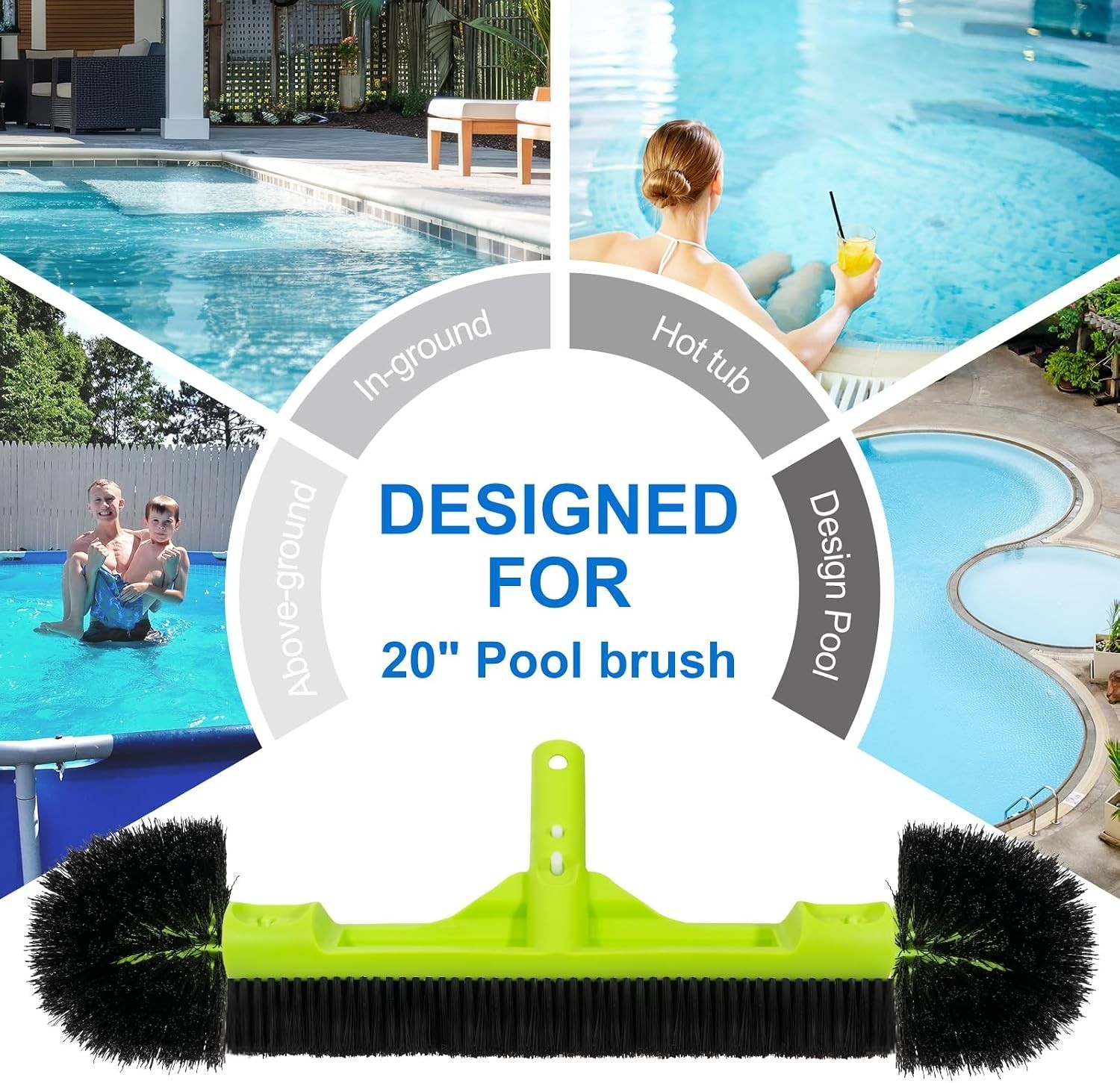 20&Prime; Wide Pool Brush Head for Cleaning Walls,Inground/Above Ground Swimming Po…