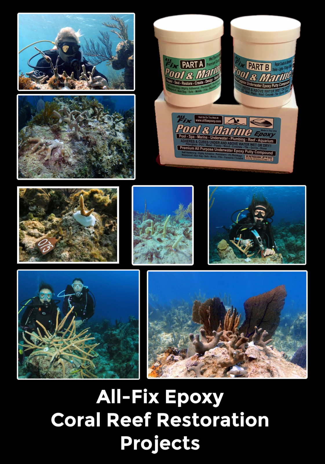 ALL-FIX H2O EPOXY PUTTY Pool Repair Tile Gunite Stone Concrete Fiberglass Leaks