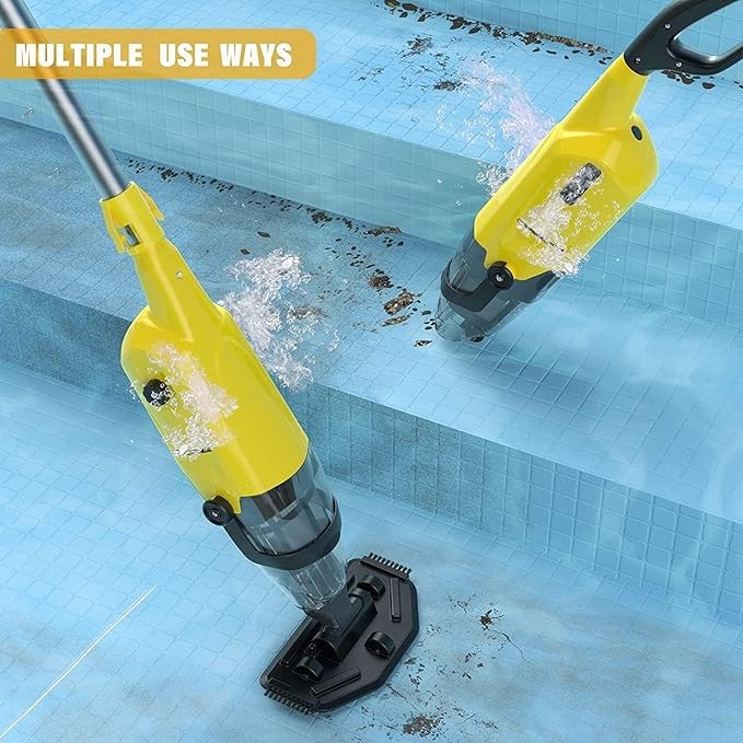 Cordless Rechargeable Pool Vacuum 60min Handheld Cleaner w/ Telescopic Pole
