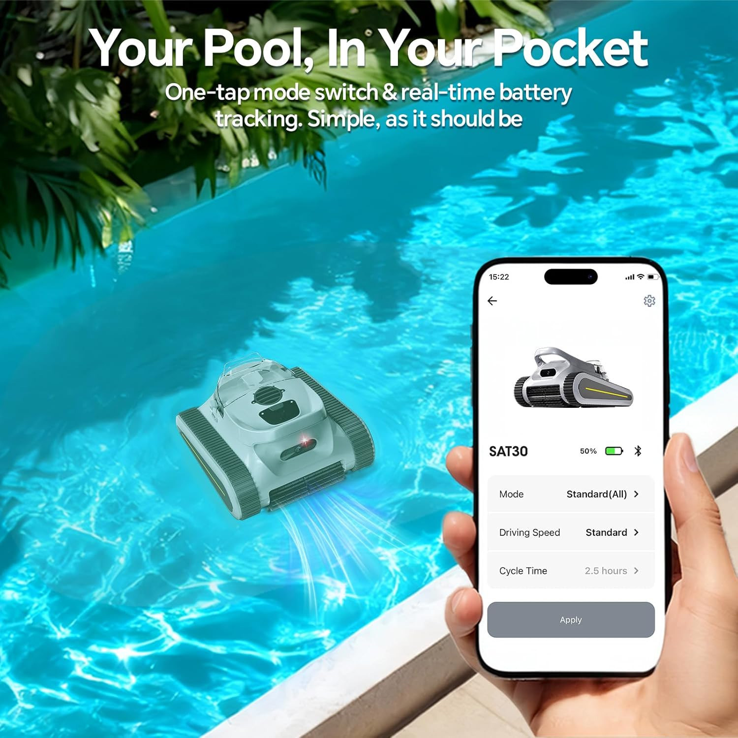 Cordless Robotic Pool Vacuum for Inground & Above Ground Pools, 3-Hour Runtime