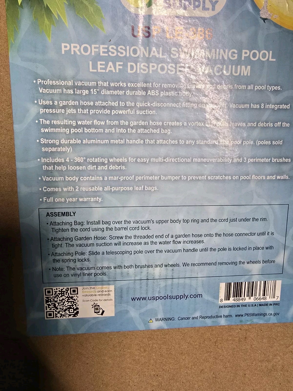 U.S. Pool Supply Swimming Pool Leaf Vacuum, 15&Prime; Cleaner, 2 Debris Eater Bags