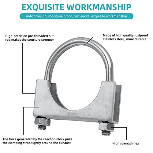 5 inch Heavy Duty U-Bolt Exhaust Clamp for OD Exhaust Tail Pipe Diameter, 5&Prime;