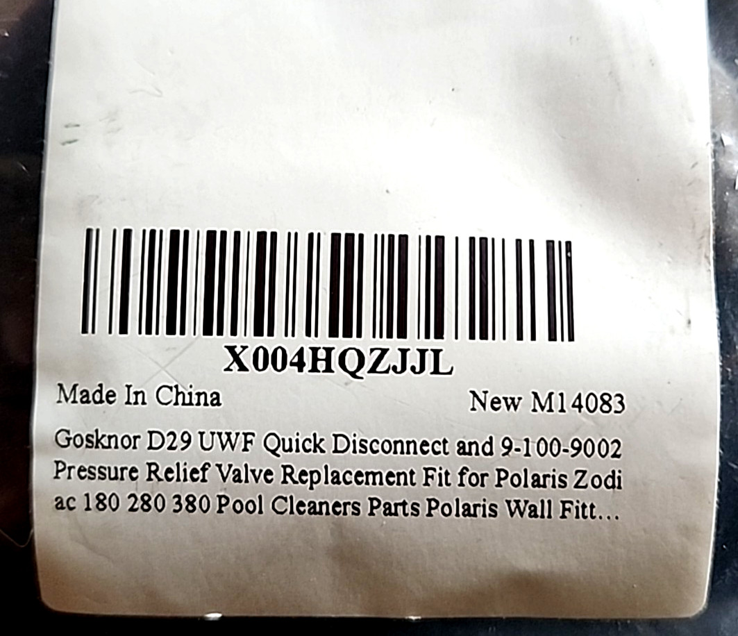 Gosknor Polaris Quick Disconnect Uwf D29, 9-100-9002 Pressure Relief Valve Zodia