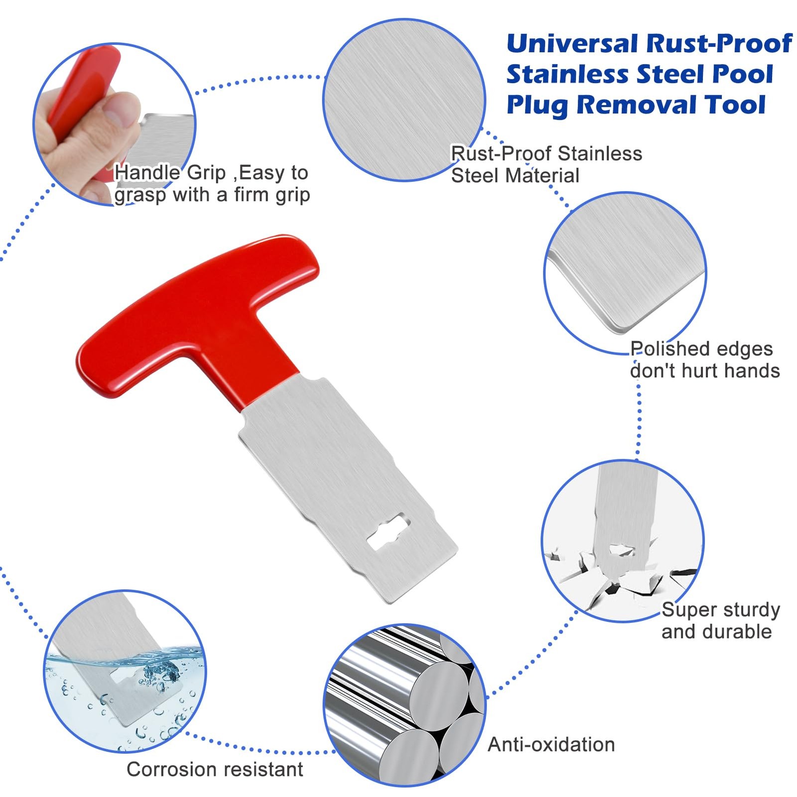 Pool Plug Removal Tool with Handle Grip, Upgraded Metal Eyeball Seat Red-1