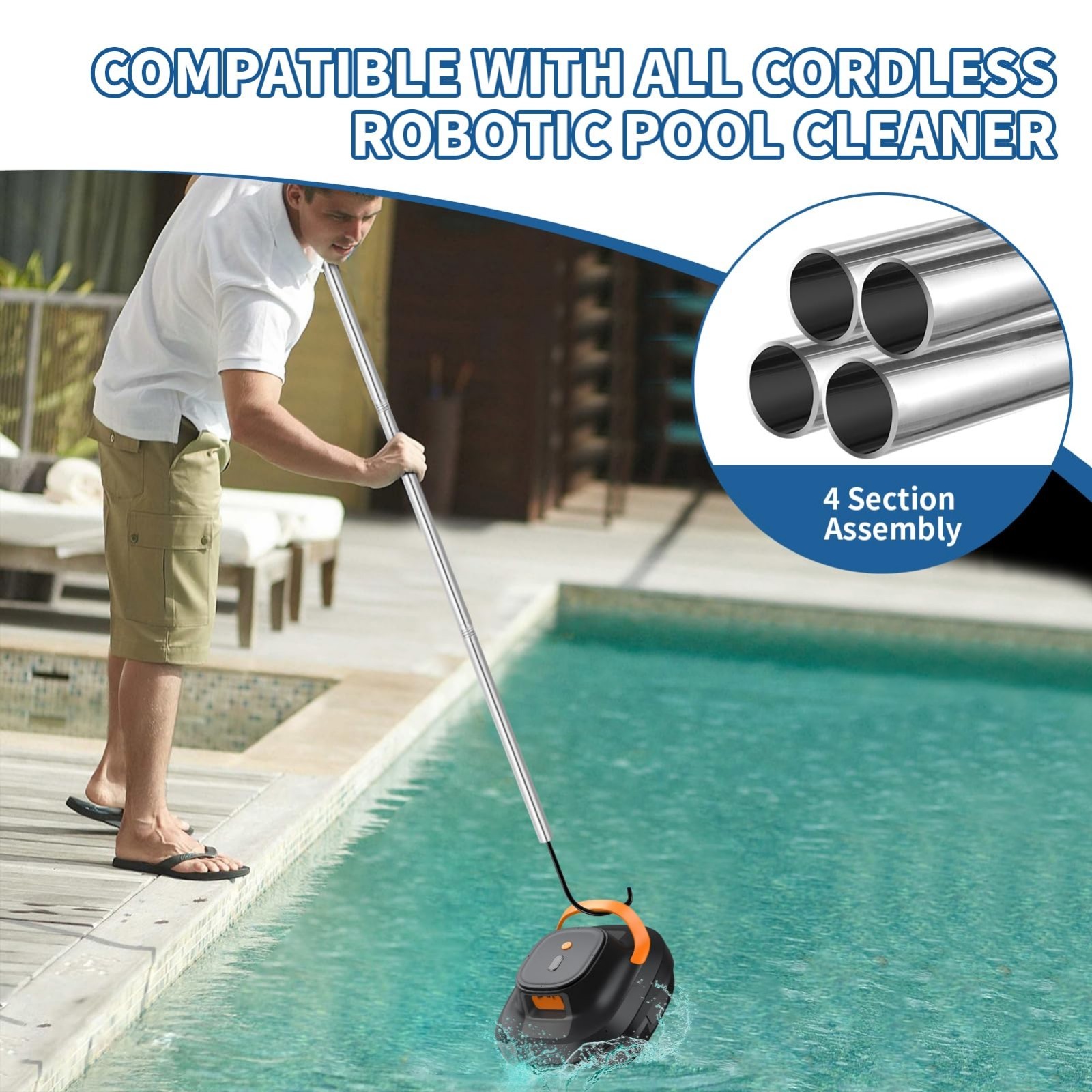 Adjustable 68&Prime; Pool Retrieval Hook & Aluminum Pole for Robotic Cleaners, Skimmer