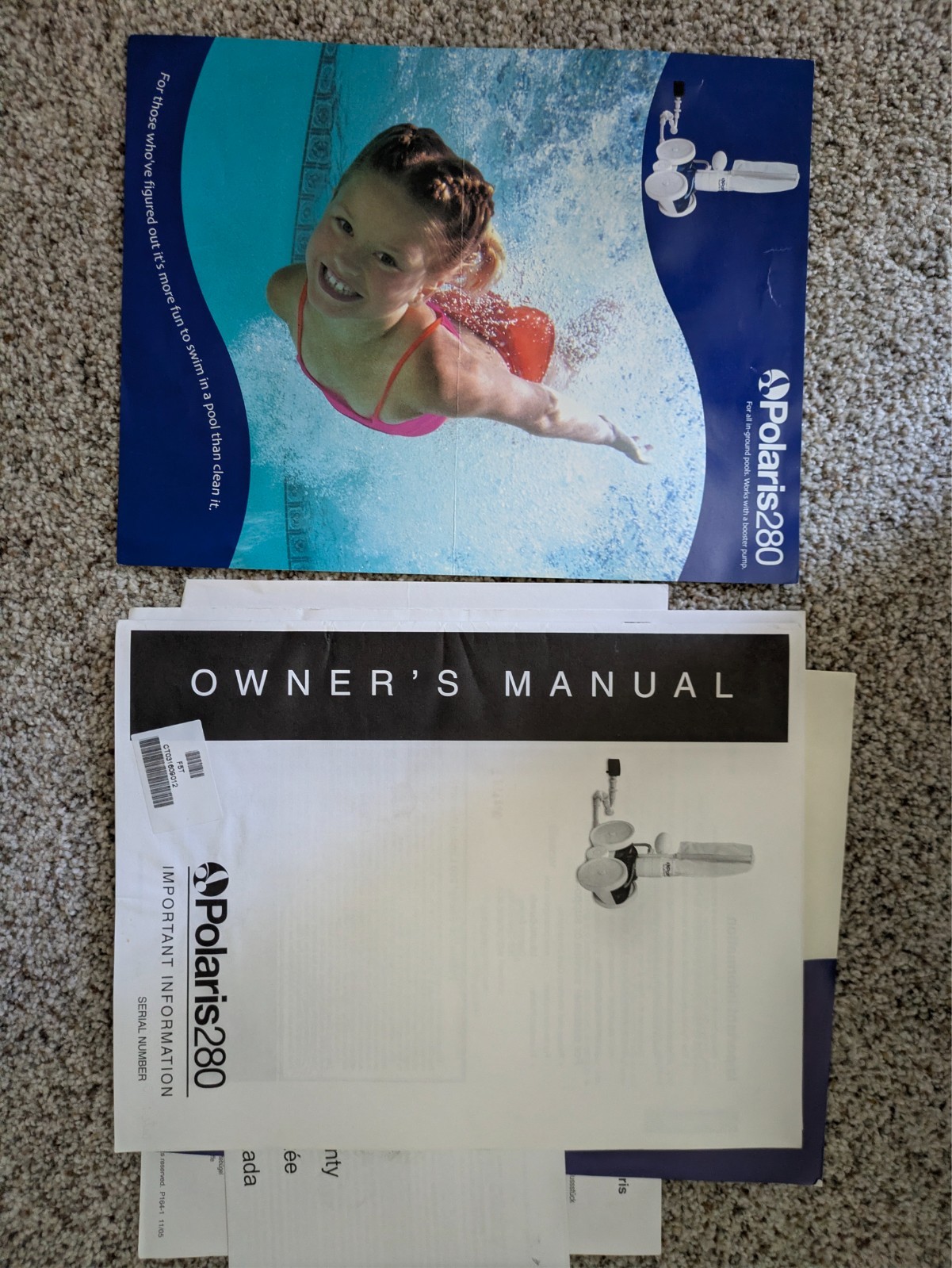 Polaris Vac-Sweep 280 Pressure Pool Cleaner – used – with spare parts and manual