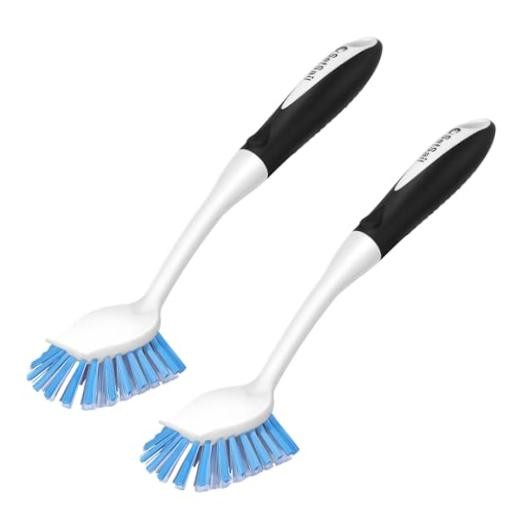 Dish Brush with Handle – 2 Pack Stiff Bristles Dish Scrubber – Black-Blue