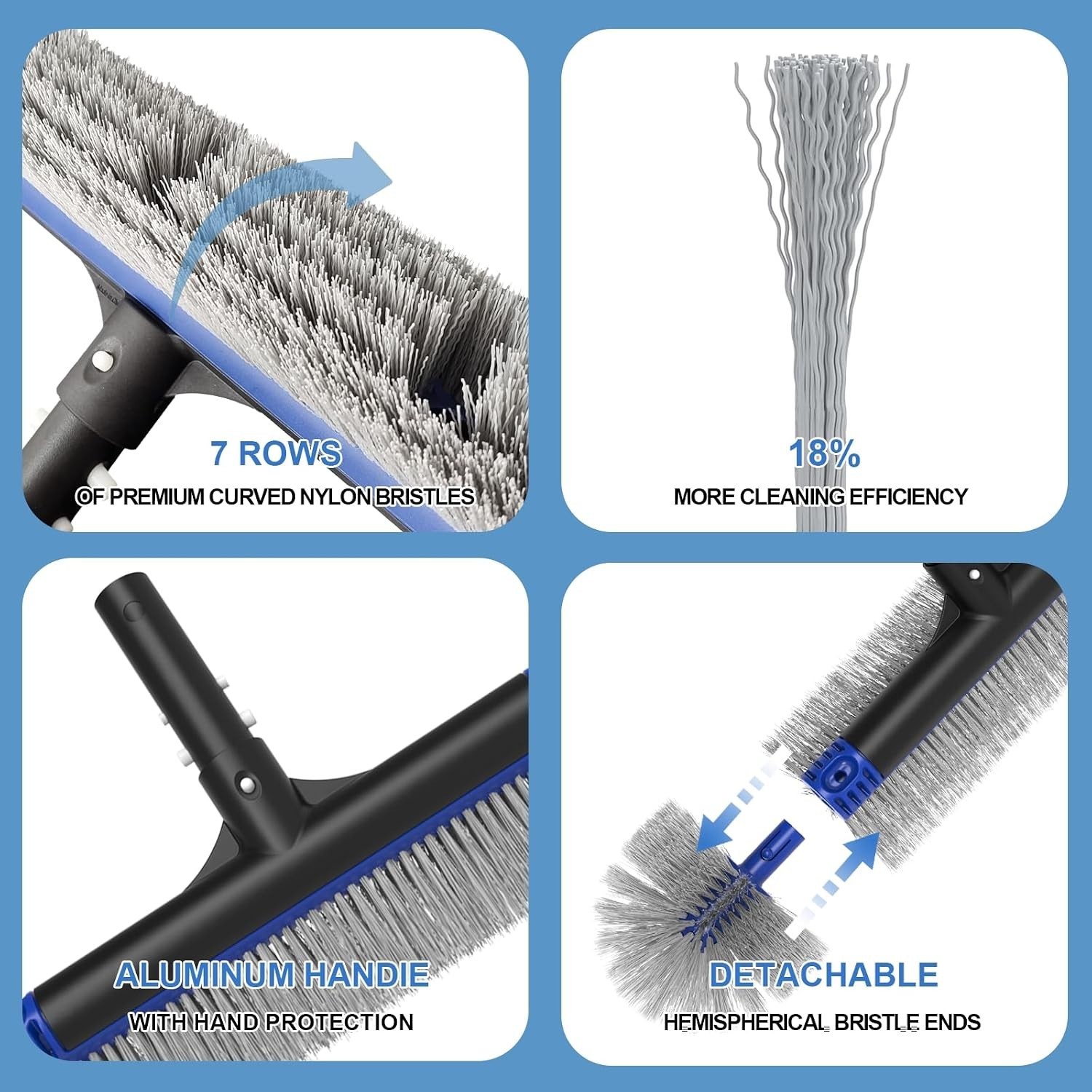 5-in-1 Pool Cleaning System: Rake, Brush Head & 13ft Adjustable Pole