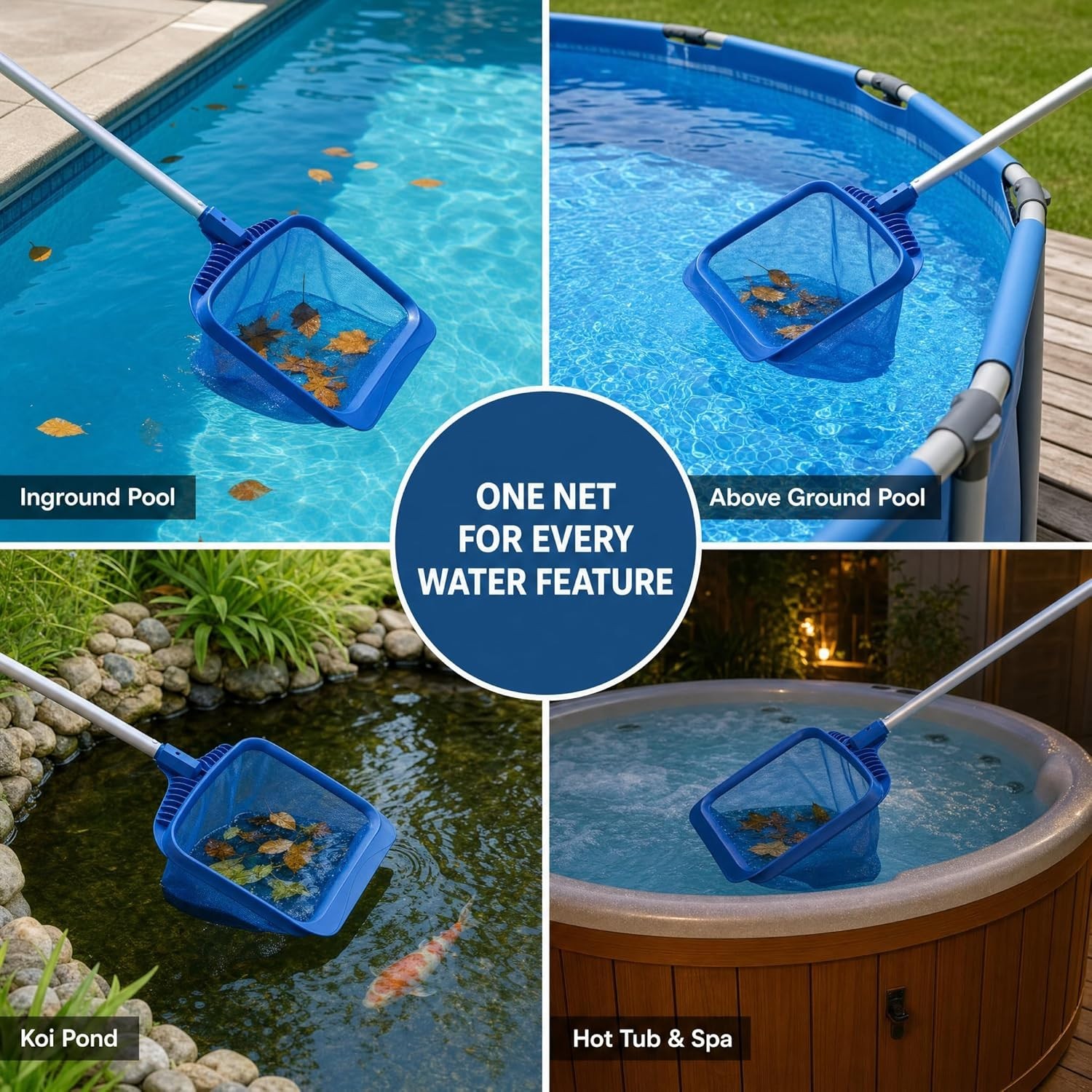 20-Inch Pool Skimmer Net Heavy-Duty Deep Mesh Leaf Rake for Inground Above Gr…