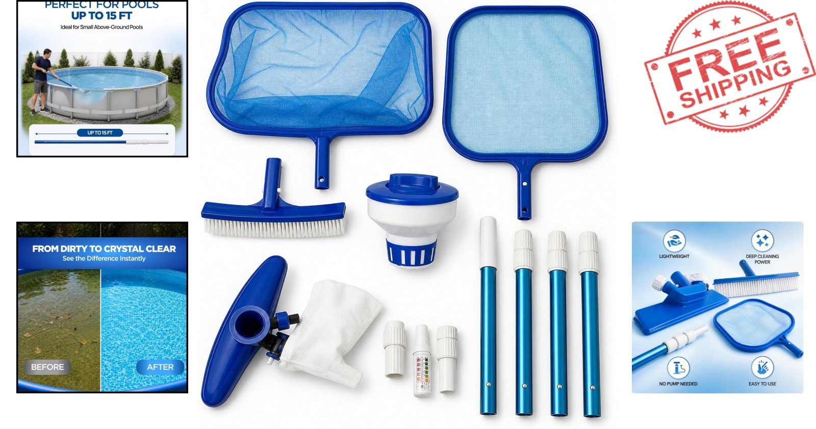All-Inclusive Pool Maintenance Set – Telescoping Pole & Essential Tools Included