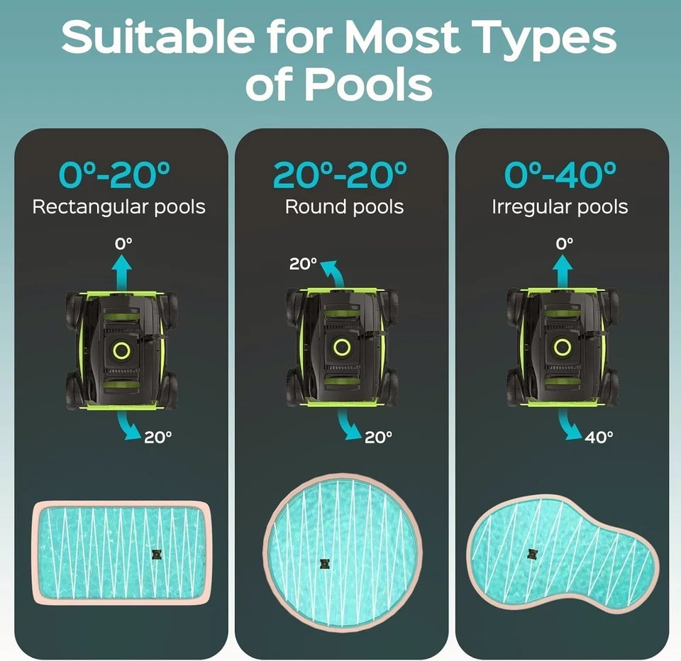 WINNY POOL CLEANER WY1103 Pool Robot, Cordless Pool with Battery, 120m²